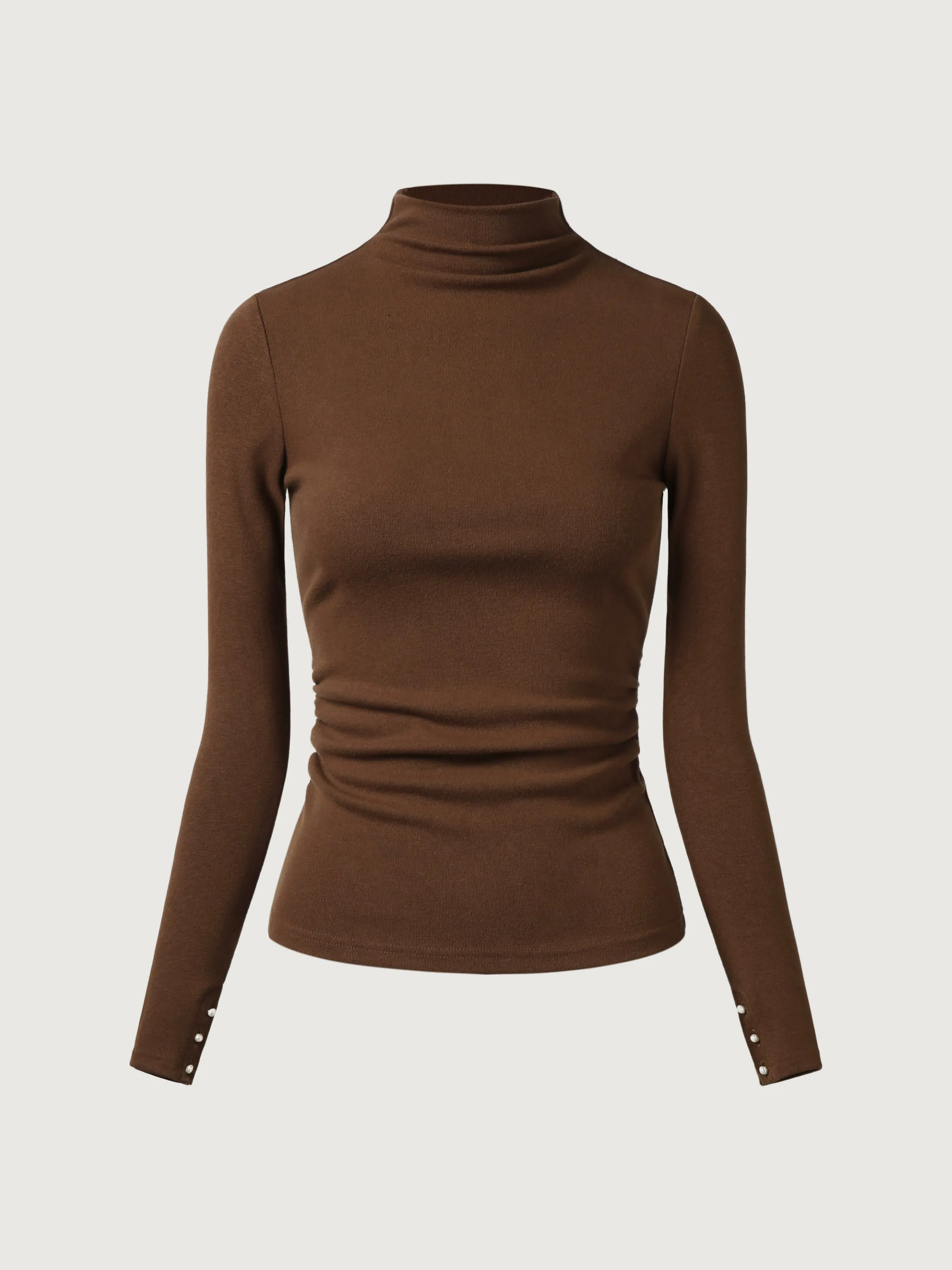 Pearl-Buttoned Cuff Mockneck Top sold by ogl move product image thumbnail 2