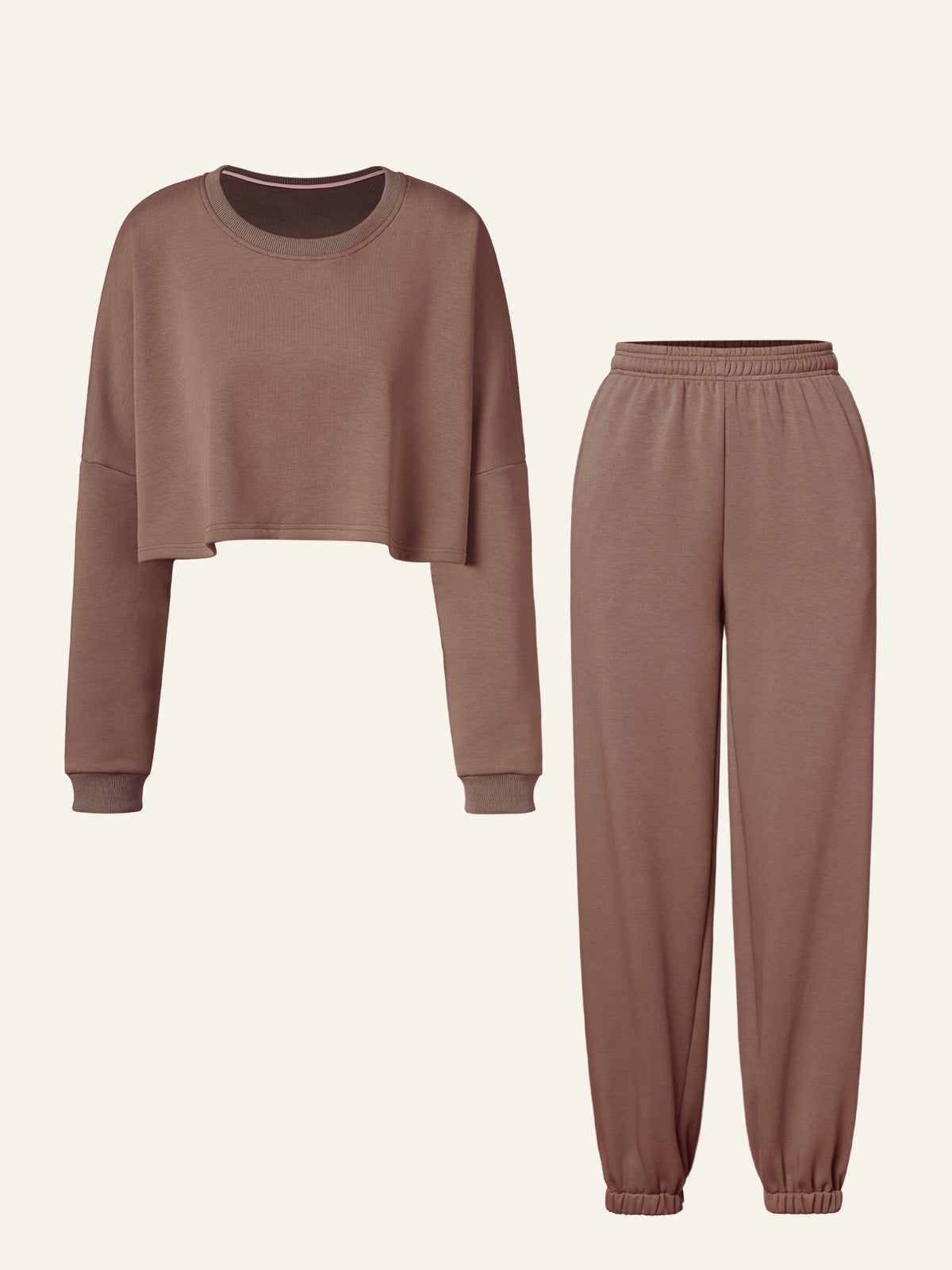 Cropped Fleece Crew Neck Sweatshirt & Premium Fleece Seamless Jogger 2Pcs Set sold by ogl move