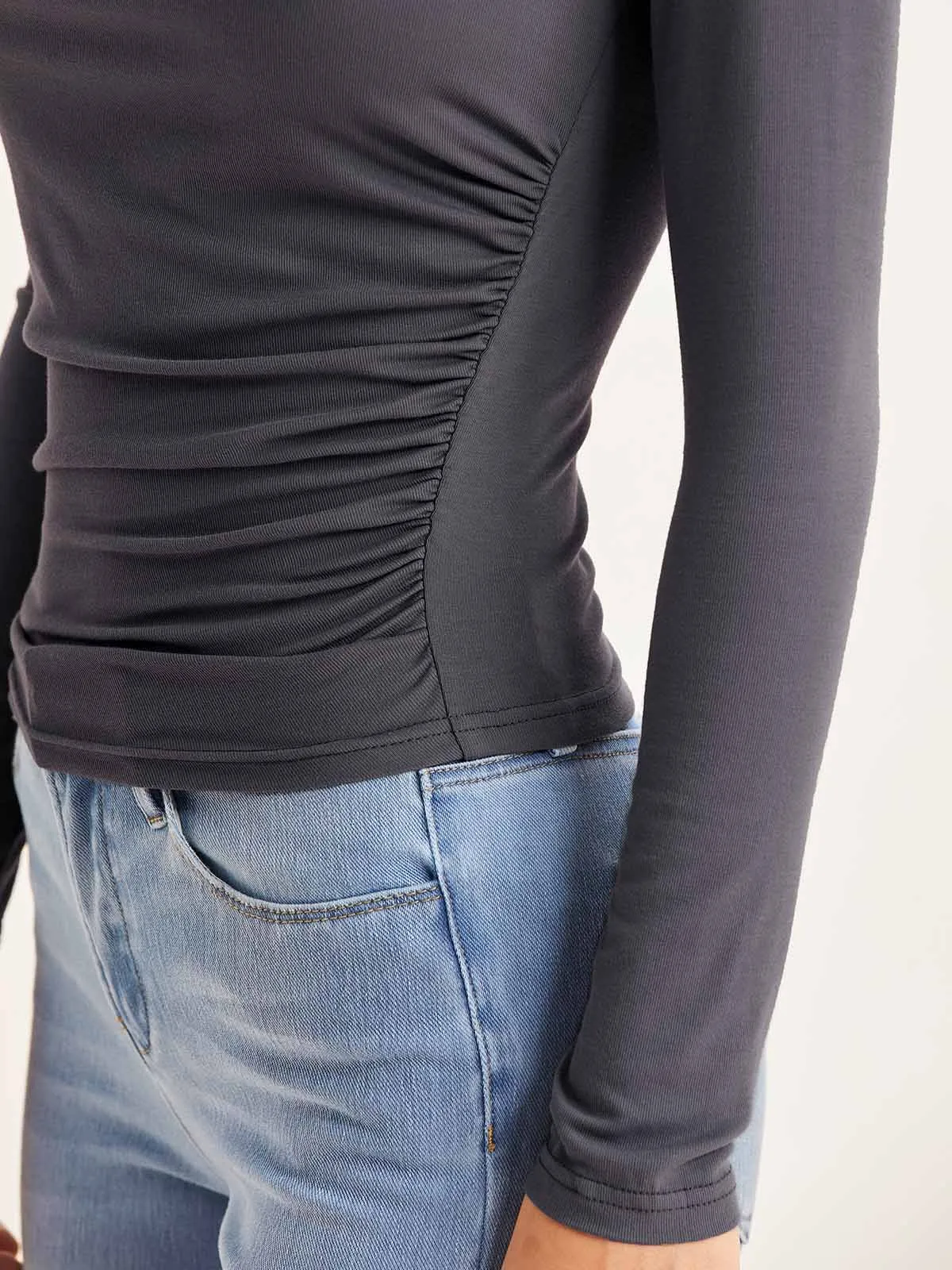 Eco-SkinKiss® Asymmetrical Ruch Mock Neck Top sold by ogl move product image thumbnail 4