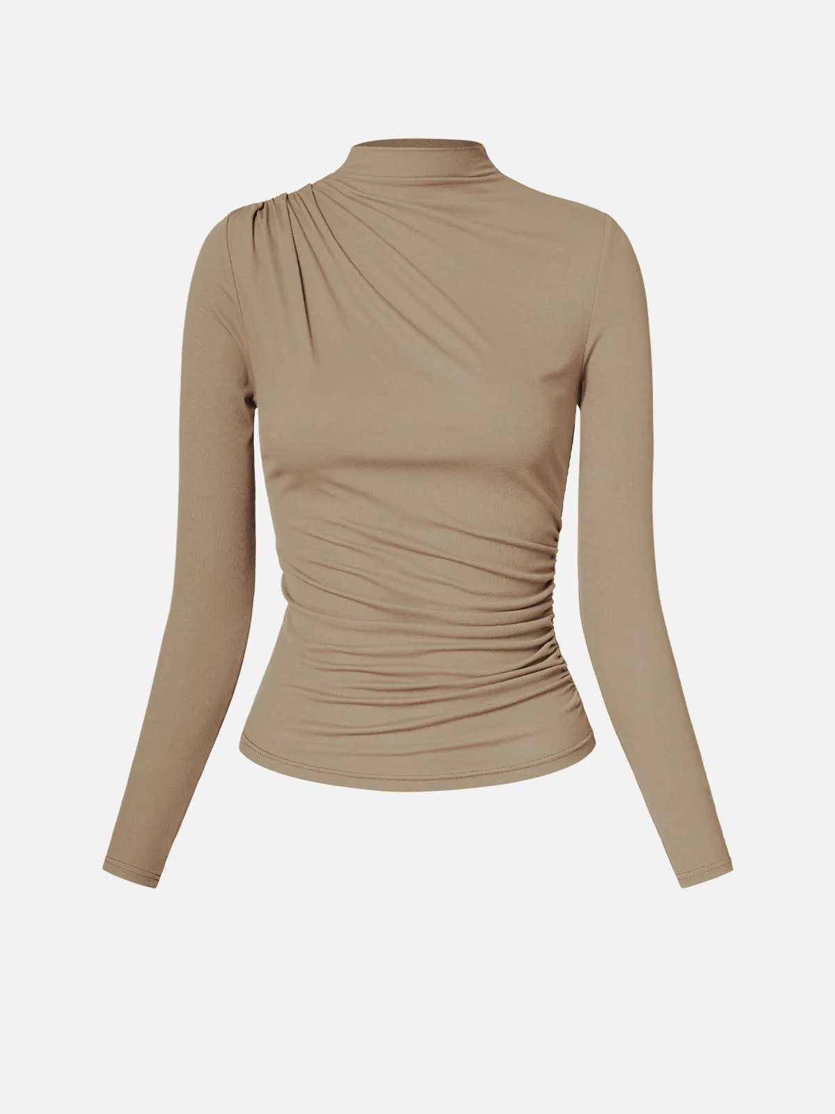 Eco-SkinKiss® Asymmetrical Ruch Mock Neck Top sold by ogl move
