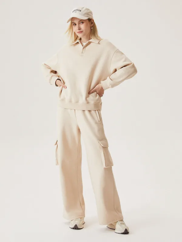 Polar Fleece Polo Sweatshirt & Elastic Waist Cargo Pants 2Pcs Set sold by ogl move