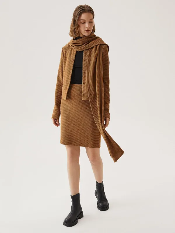 Raised Stripe Button Jacket & H-Line Skirt 3Pcs Set sold by ogl move