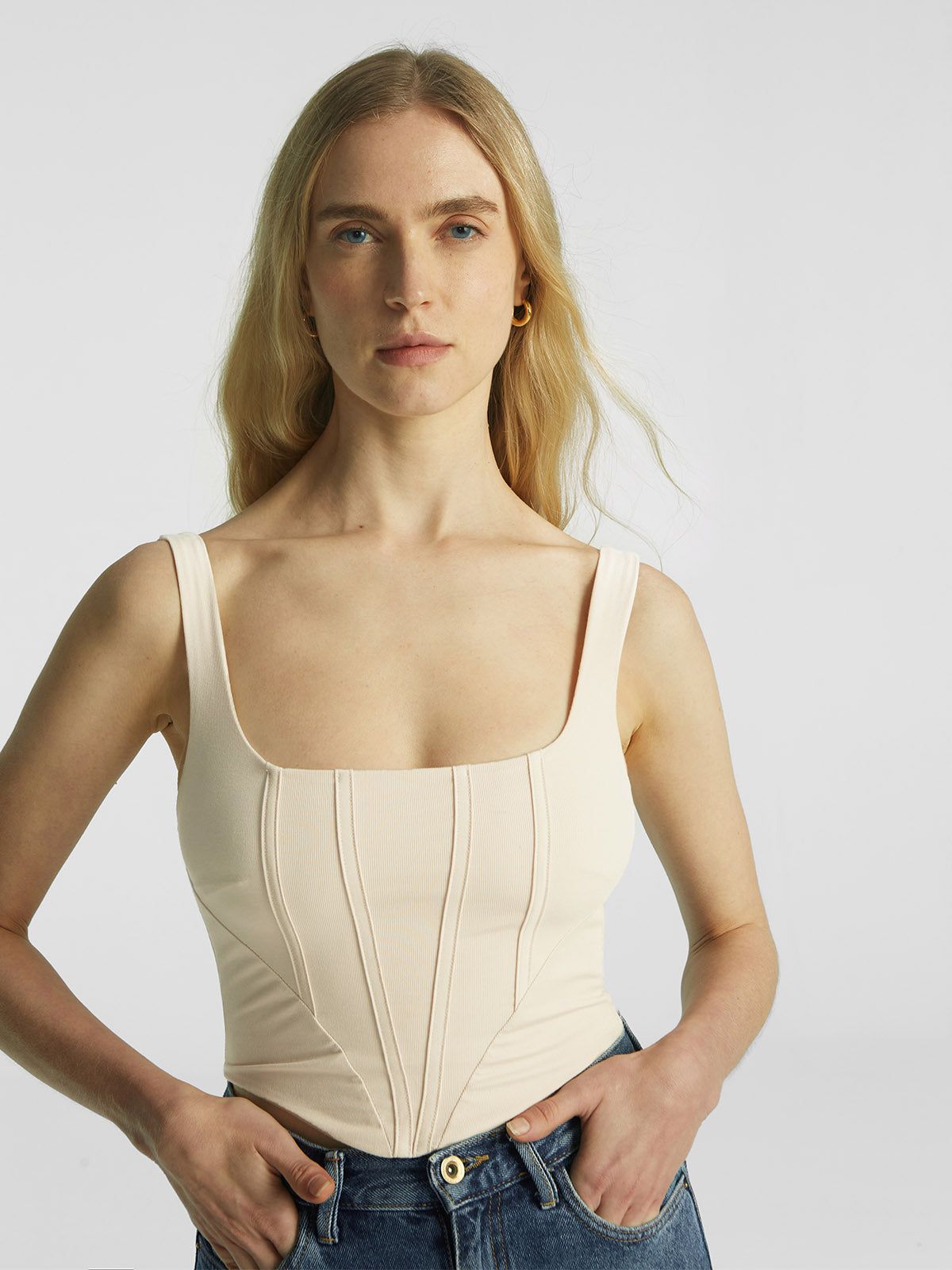 IcyAir® Square Neck Curved Hem Corset Tank-2Pcs Set sold by ogl move product image thumbnail 2