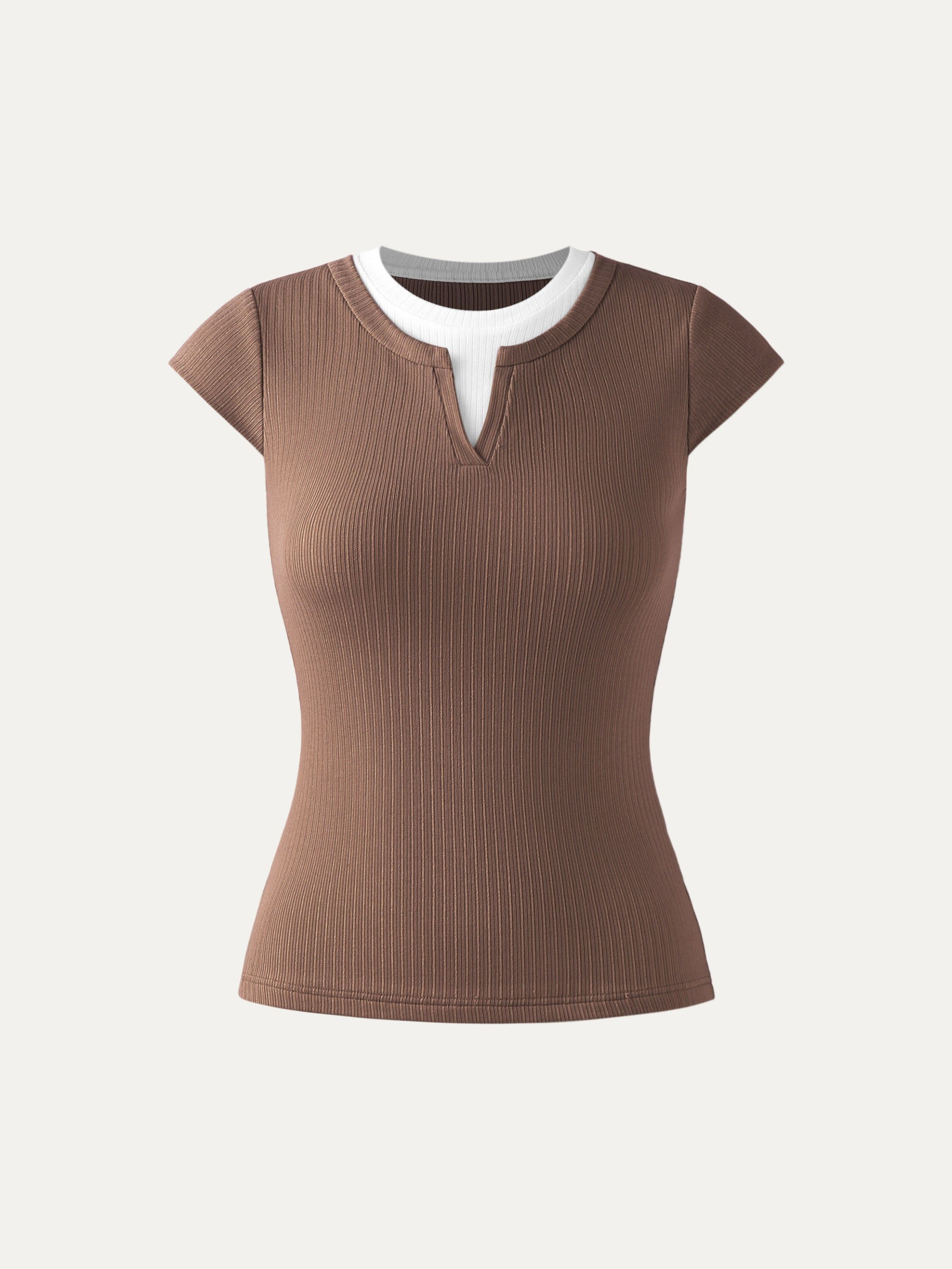 Lace Rib Charm Cap Sleeve Tee sold by ogl move product image thumbnail 5