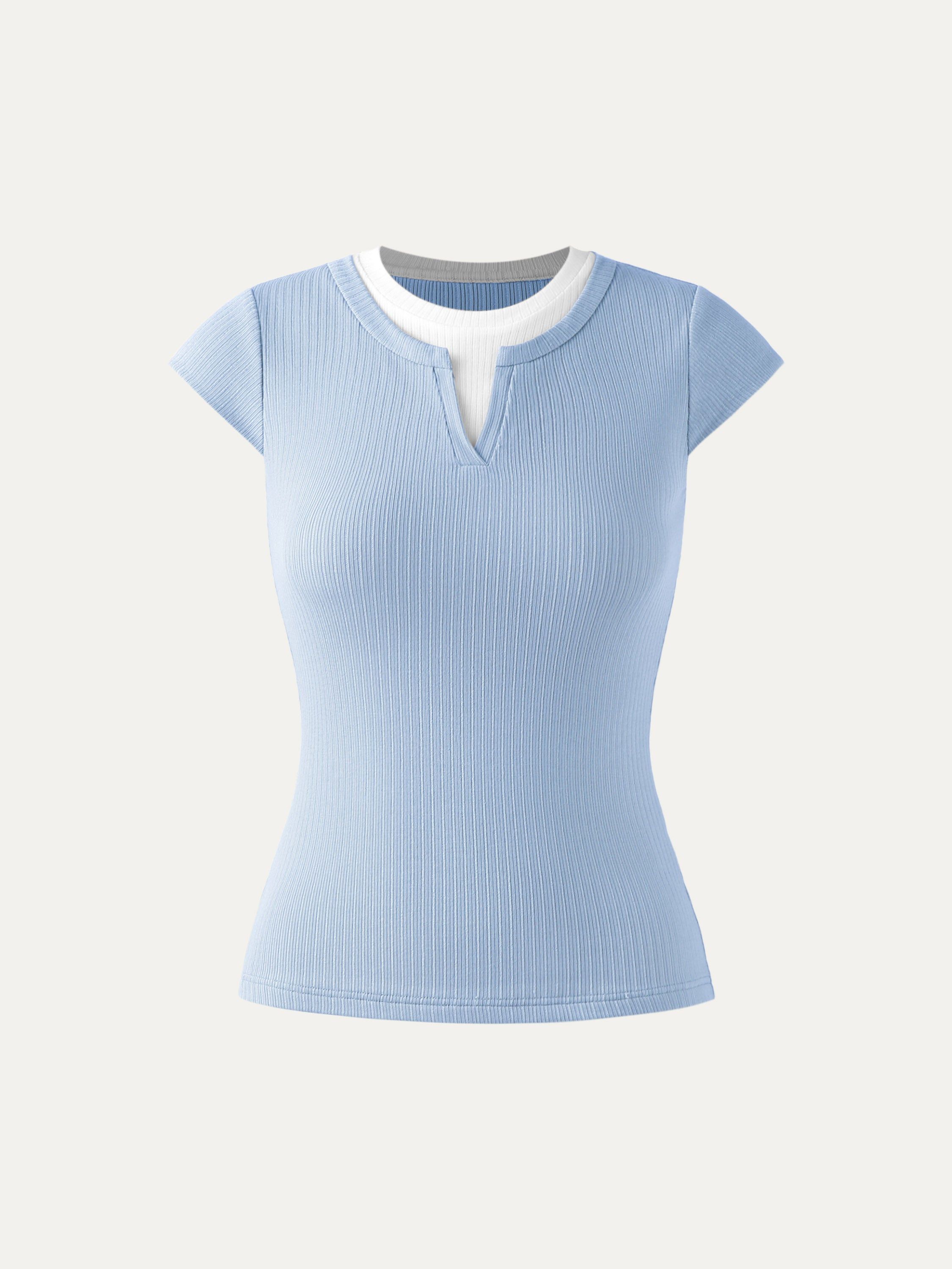 Lace Rib Charm Cap Sleeve Tee sold by ogl move product image thumbnail 3