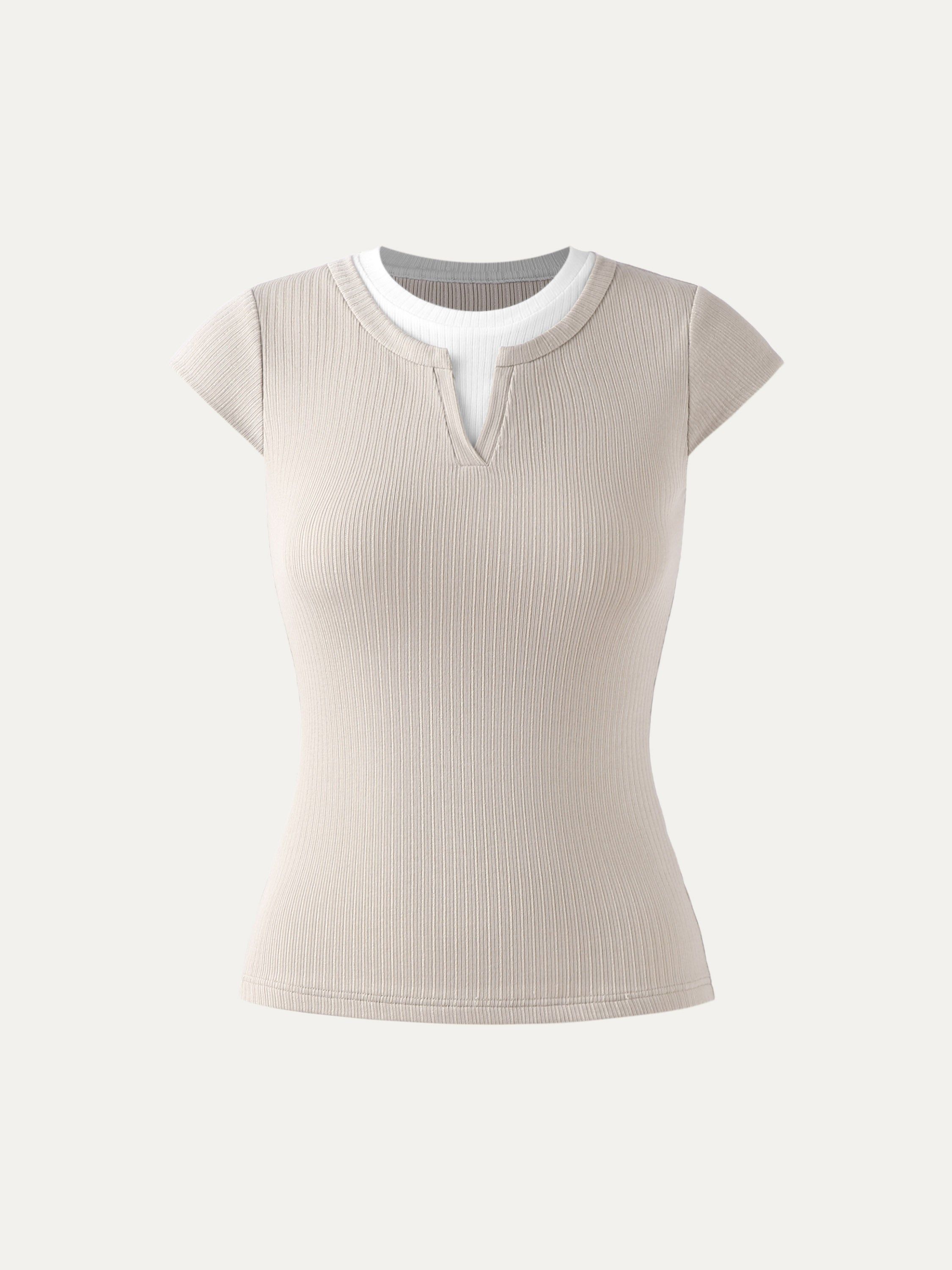 Lace Rib Charm Cap Sleeve Tee sold by ogl move product image thumbnail 2