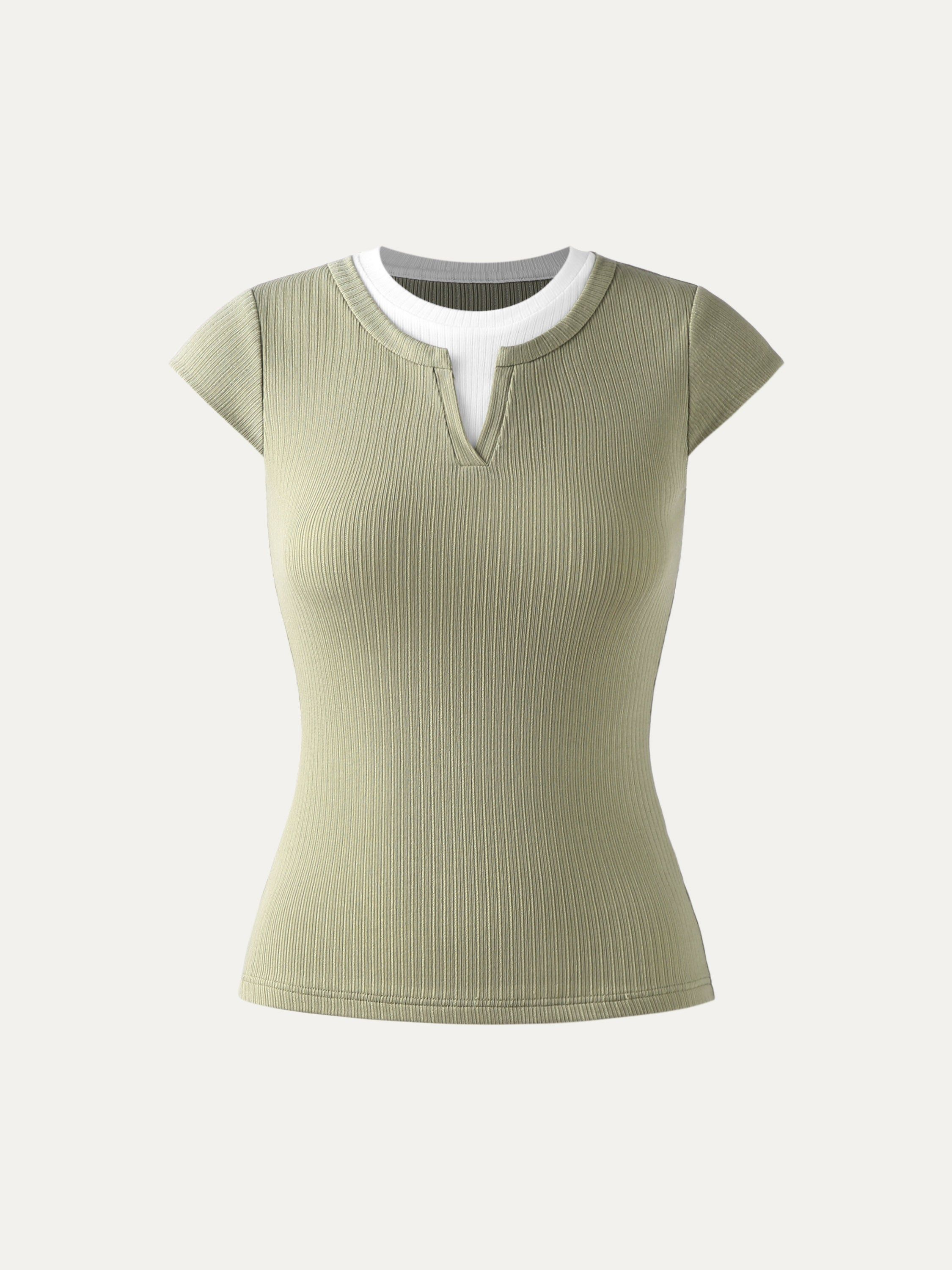 Lace Rib Charm Cap Sleeve Tee sold by ogl move