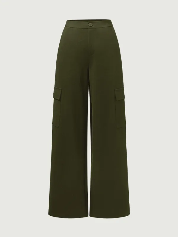 Thick Ponte Mid-Waist Wide Leg Cargo Pants sold by ogl move