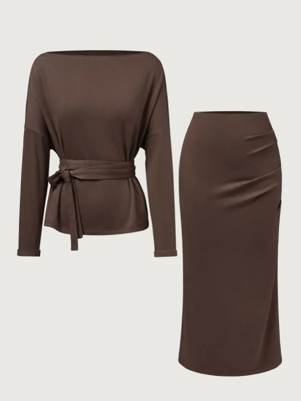 Rabbit Hair Workleisure Top & Skirt Set 2Pcs Set sold by ogl move