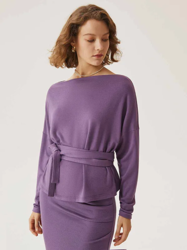 Rabbit Hair Straight Neck Tie Waist Top made by OGLmove