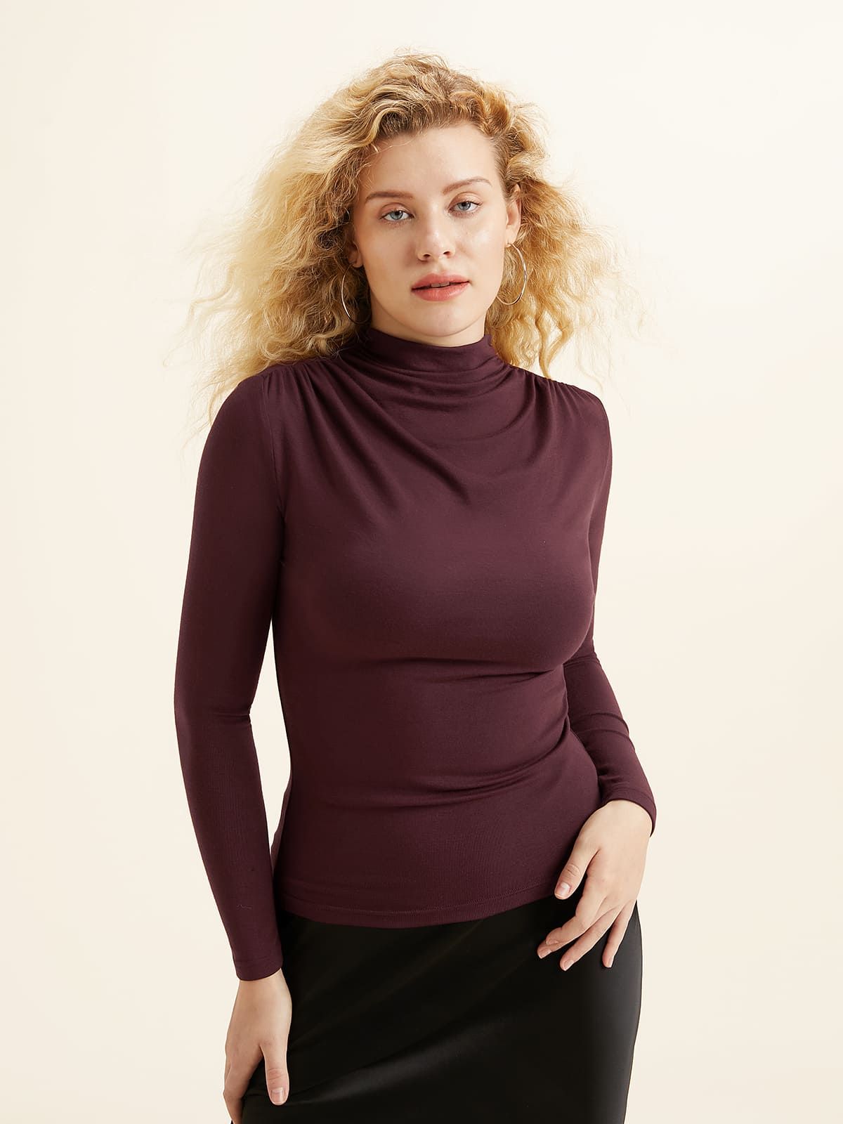 Eco-MiyaMoon® Draped Mock Neck Top sold by ogl move product image thumbnail 2