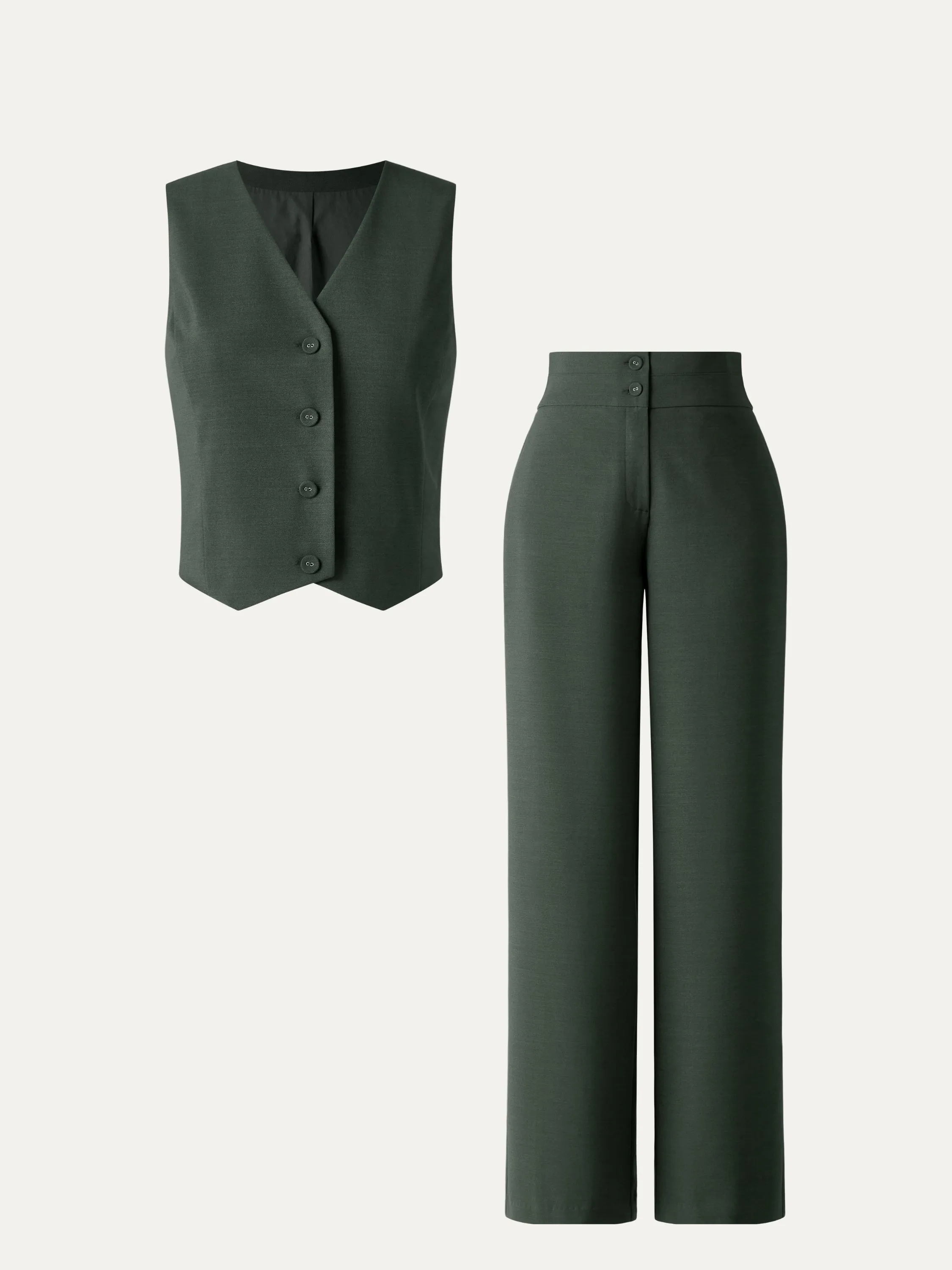 Suit Set V-neck Button Down Vest & High Waisted Straight Leg Suit Pants 2Pcs Set sold by ogl move product image thumbnail 3