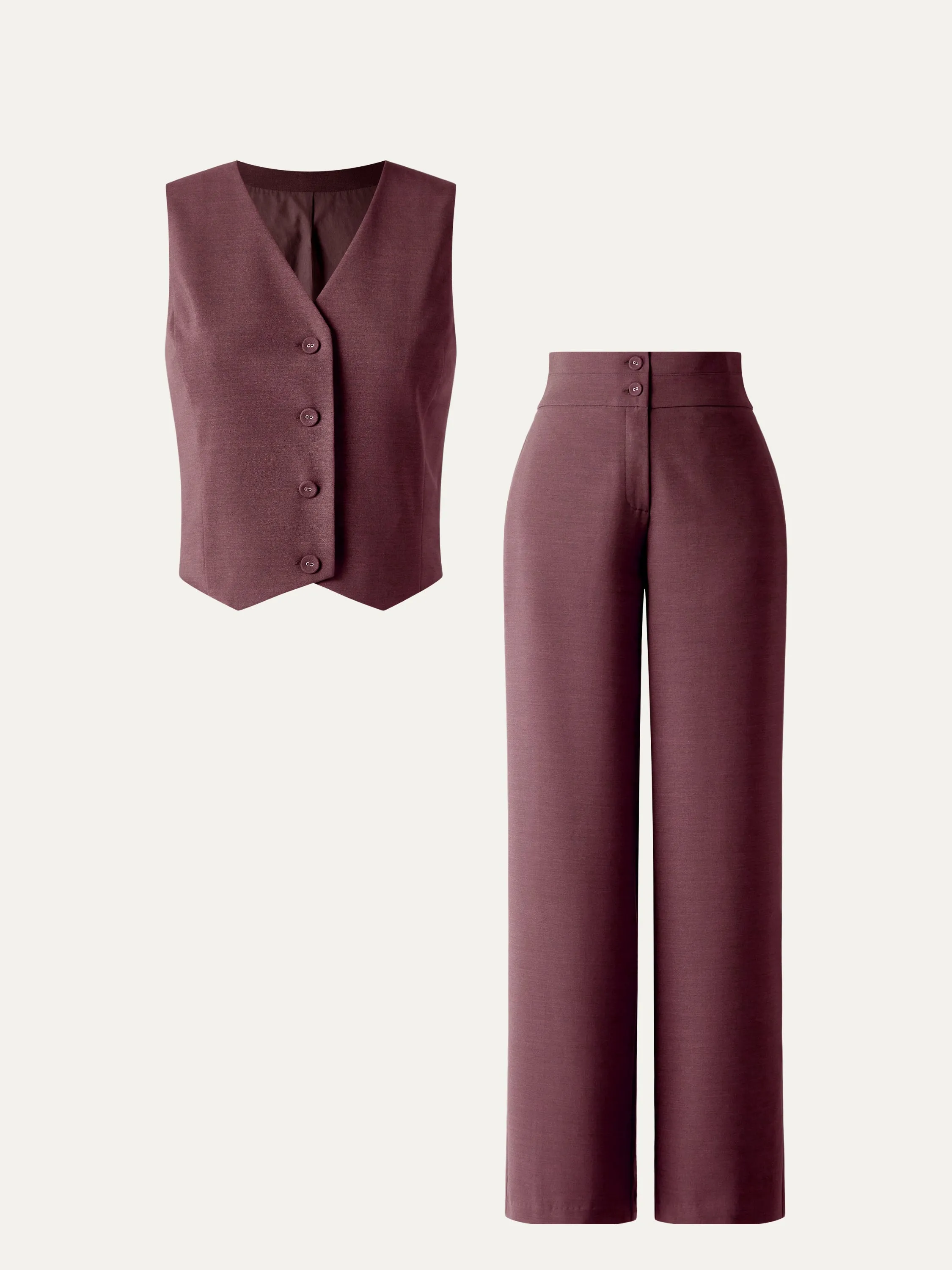 Suit Set V-neck Button Down Vest & High Waisted Straight Leg Suit Pants 2Pcs Set sold by ogl move product image thumbnail 4