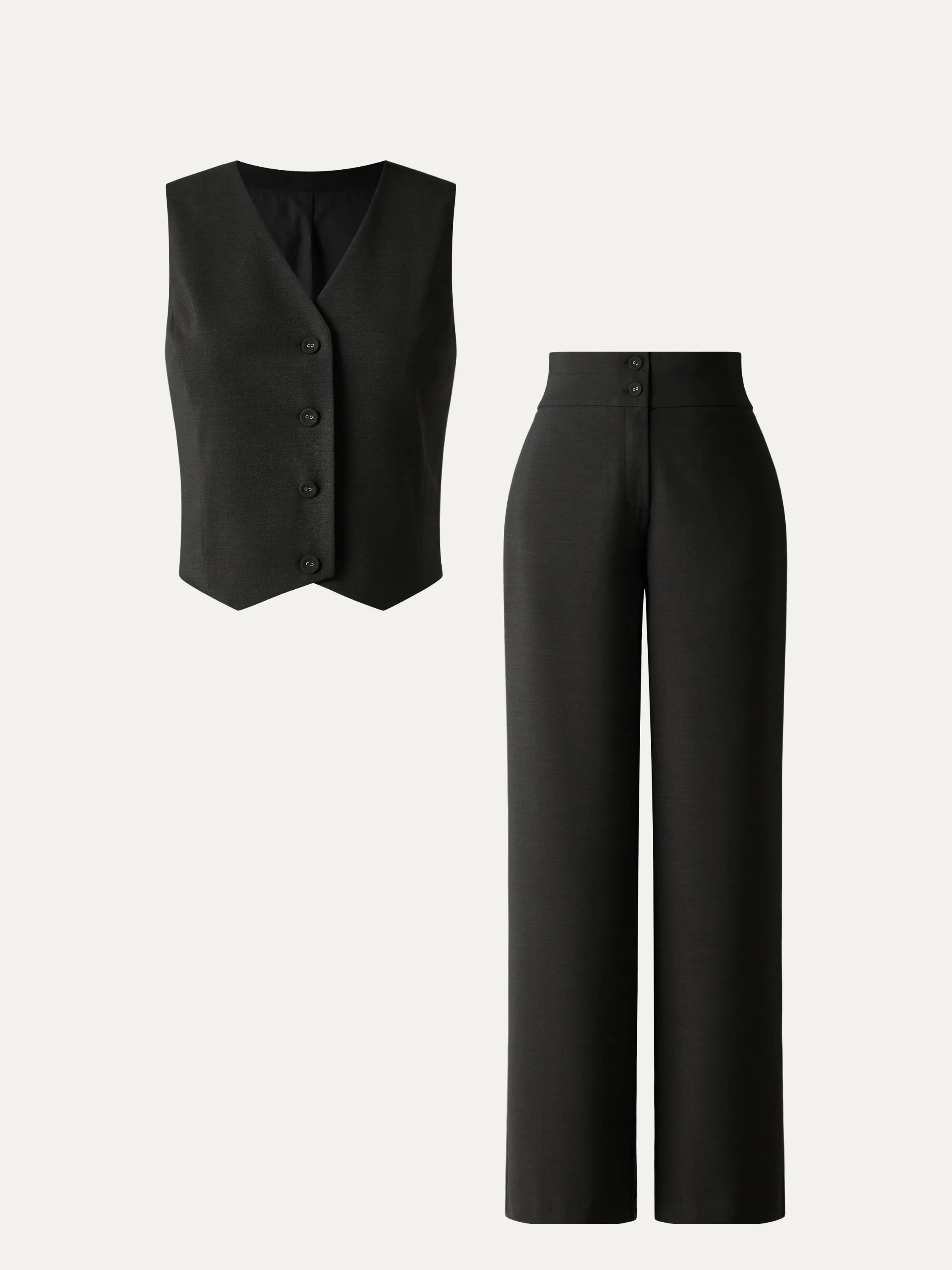 Suit Set V-neck Button Down Vest & High Waisted Straight Leg Suit Pants 2Pcs Set sold by ogl move product image thumbnail 5