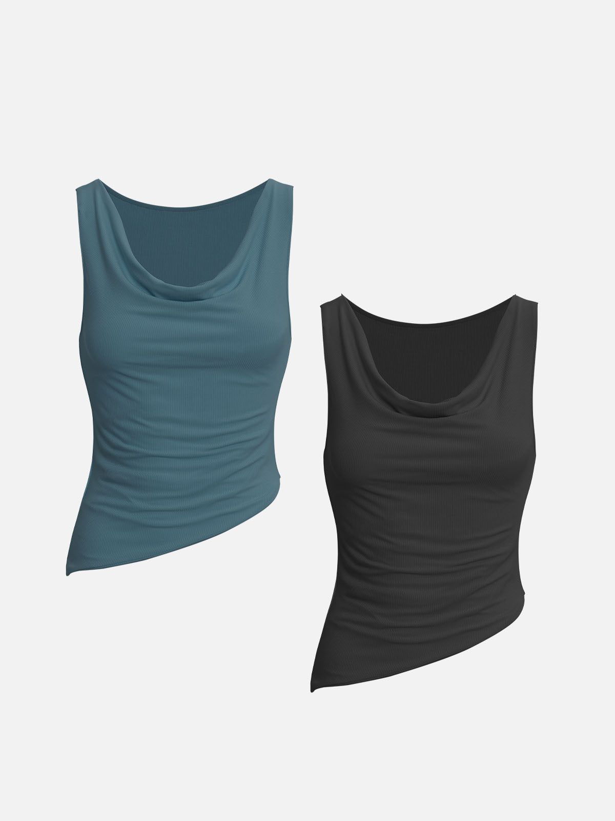 Eco-SkinKiss® Rib Cowl Collar Asymmetrical Hem Tank-2Pcs Set sold by ogl move product image thumbnail 2
