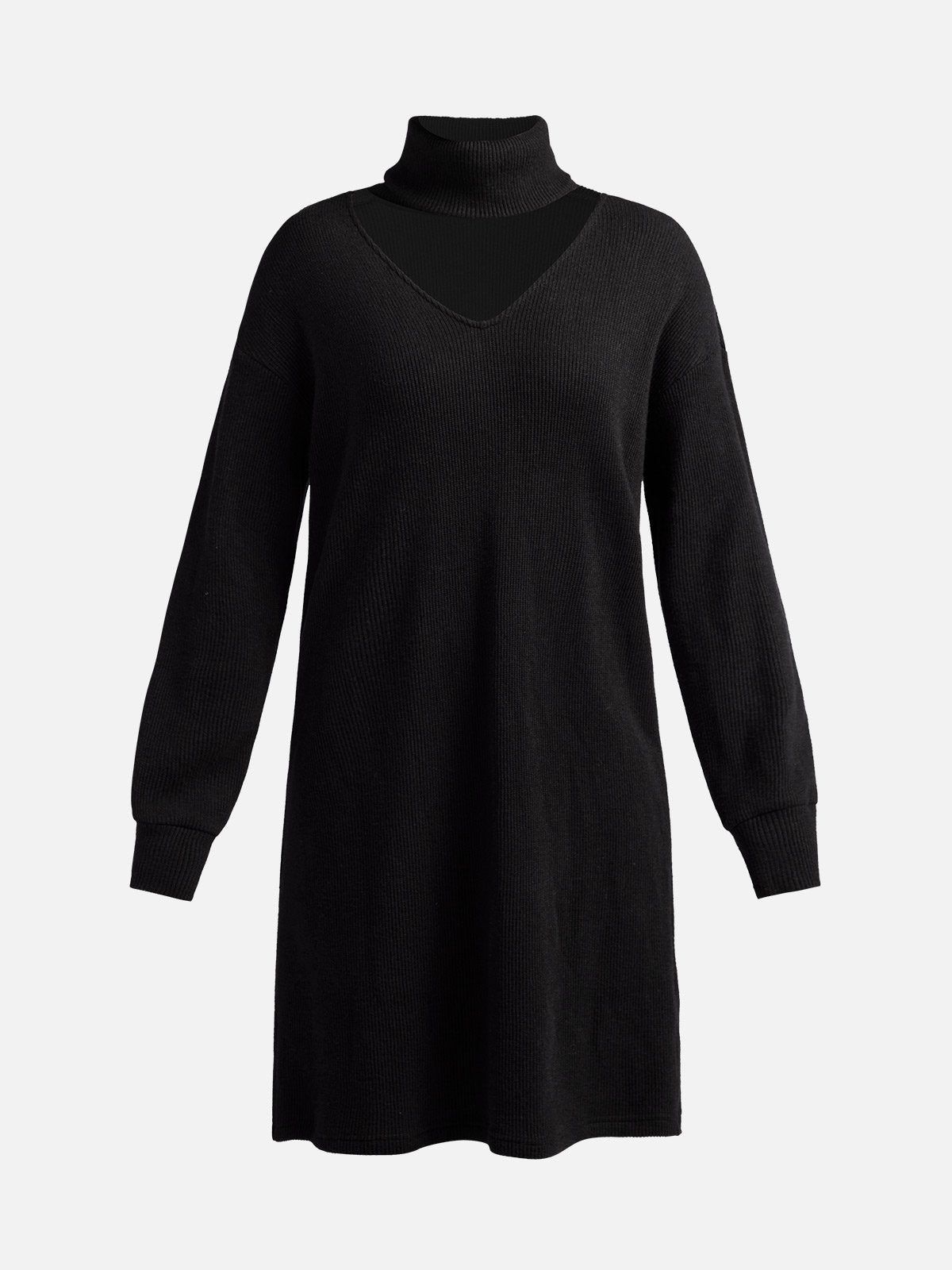 Mock Neck V-Shaped Cutout Sweater Dress sold by ogl move product image thumbnail 2