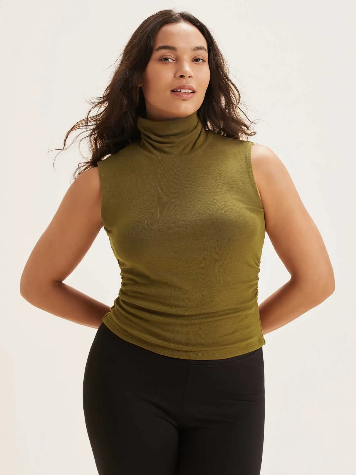 Wool Turtle Neck Ruched Sides Tank sold by ogl move