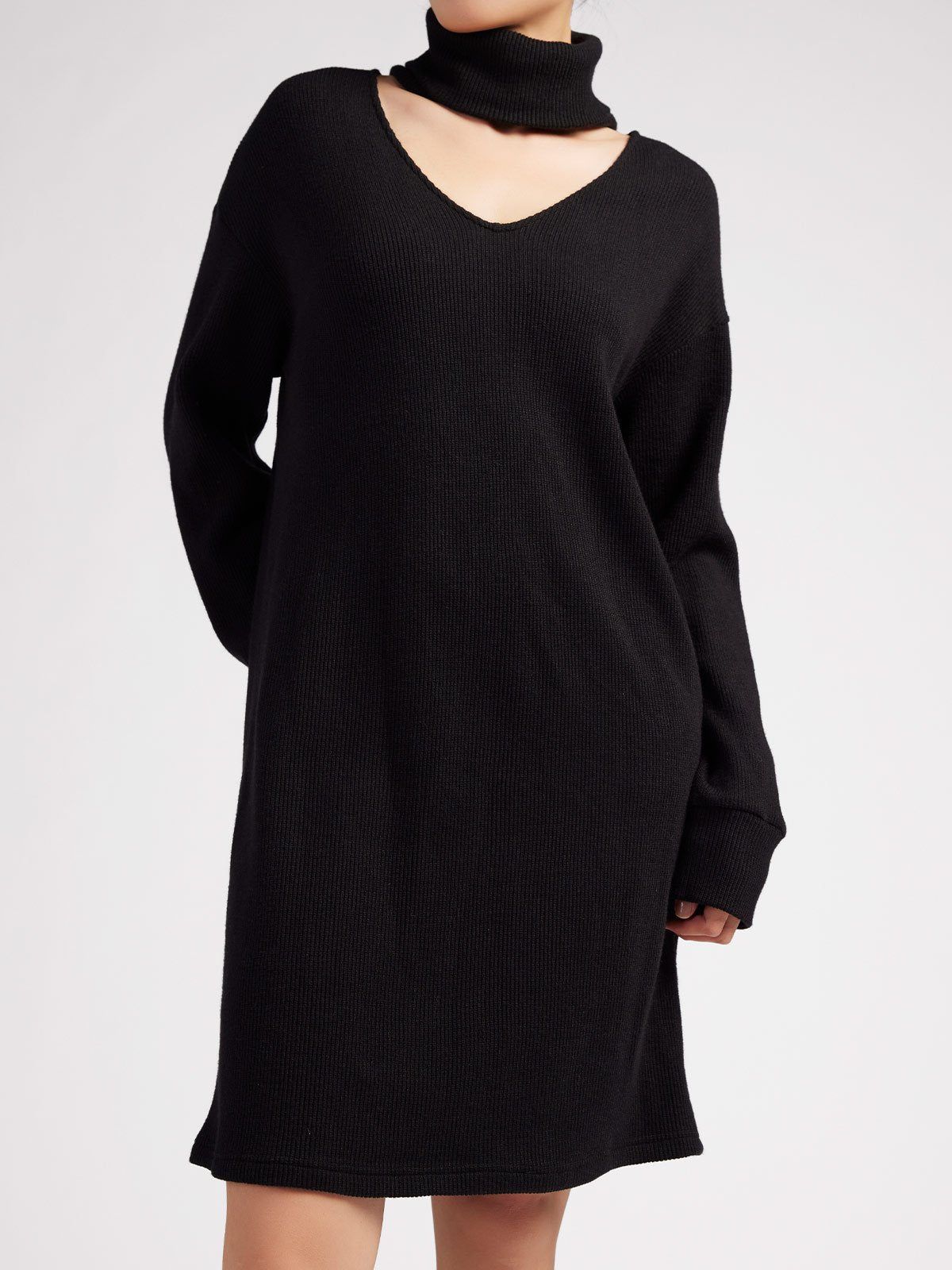 Mock Neck V-Shaped Cutout Sweater Dress sold by ogl move product image thumbnail 3