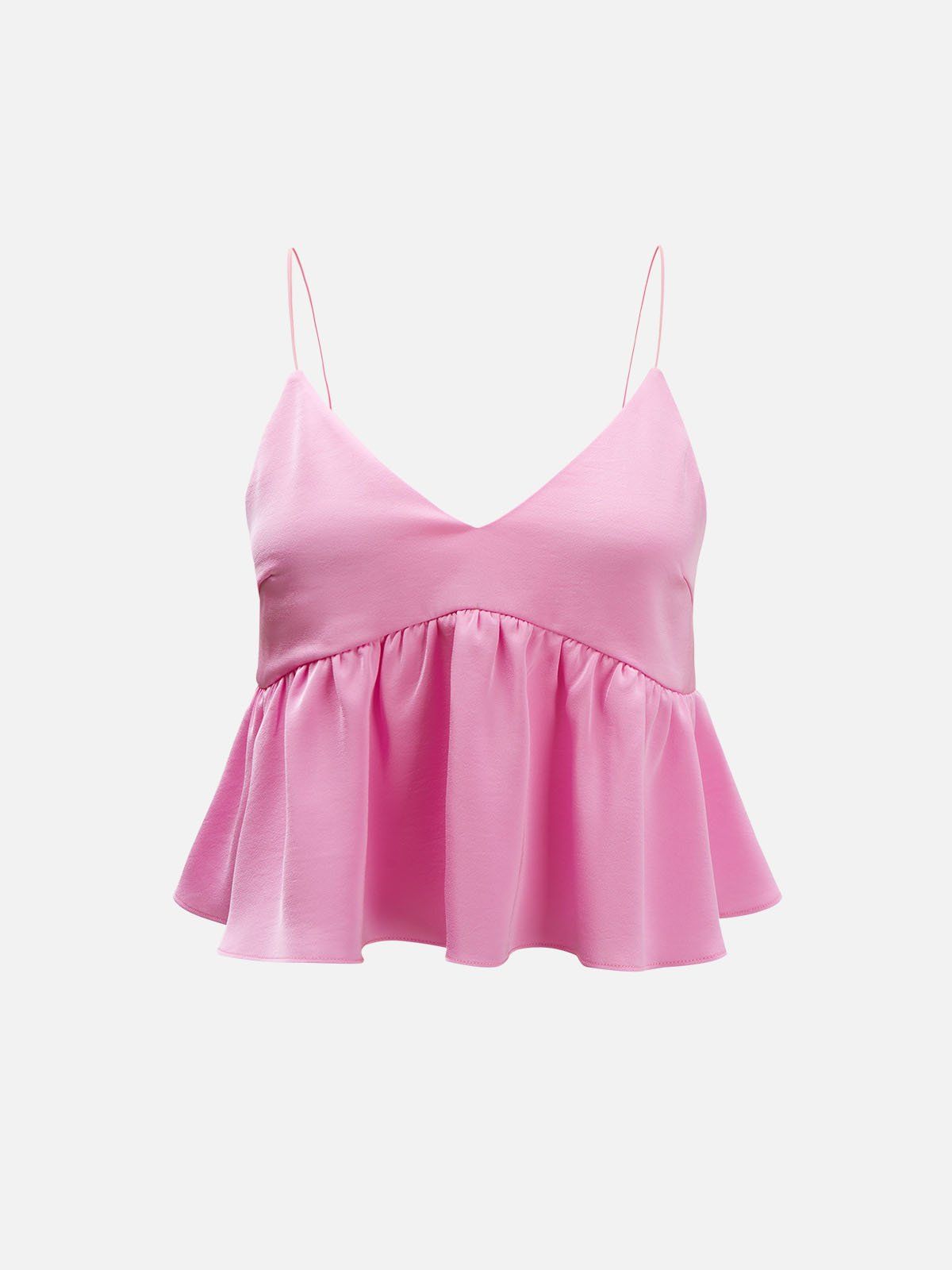 Silk-Like Pearl-Shine Ruffled V-Neck Cami sold by ogl move product image thumbnail 2