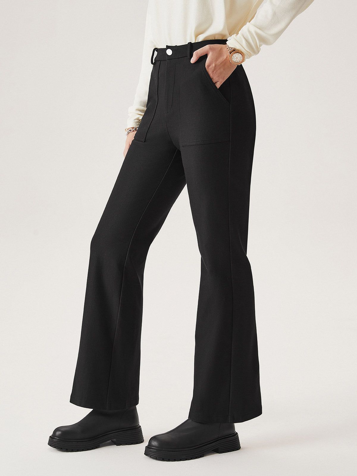 Stretchy Twill Brushed Back Flare Pants sold by ogl move