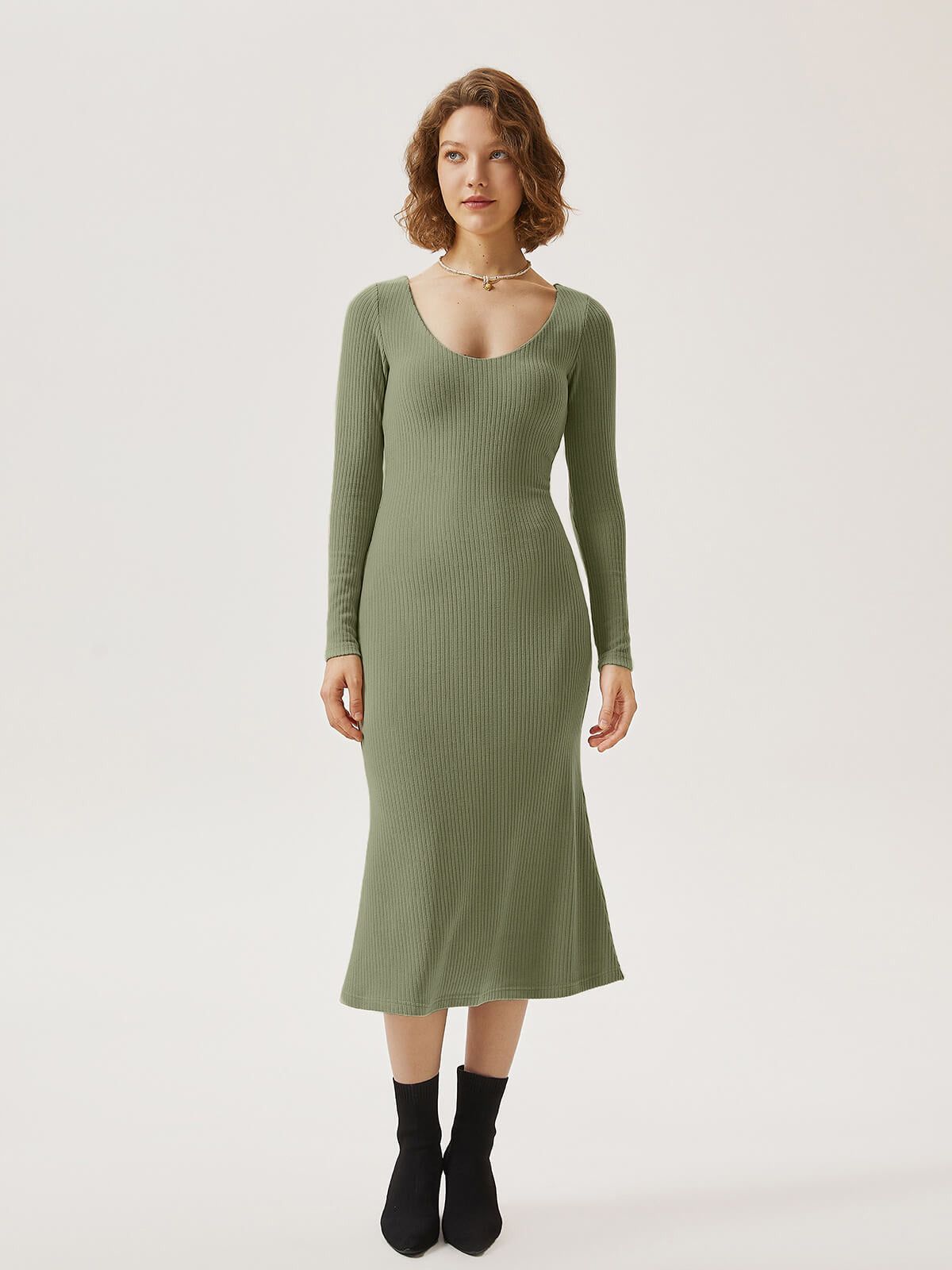 Brushed Rib V-neck Midi Brami Dress sold by ogl move product image thumbnail 3