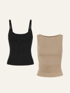 Soft Brushed Rib Brami & Eco-Mousse Ruched Sides Boatneck Brami 2Pcs Set sold by ogl move