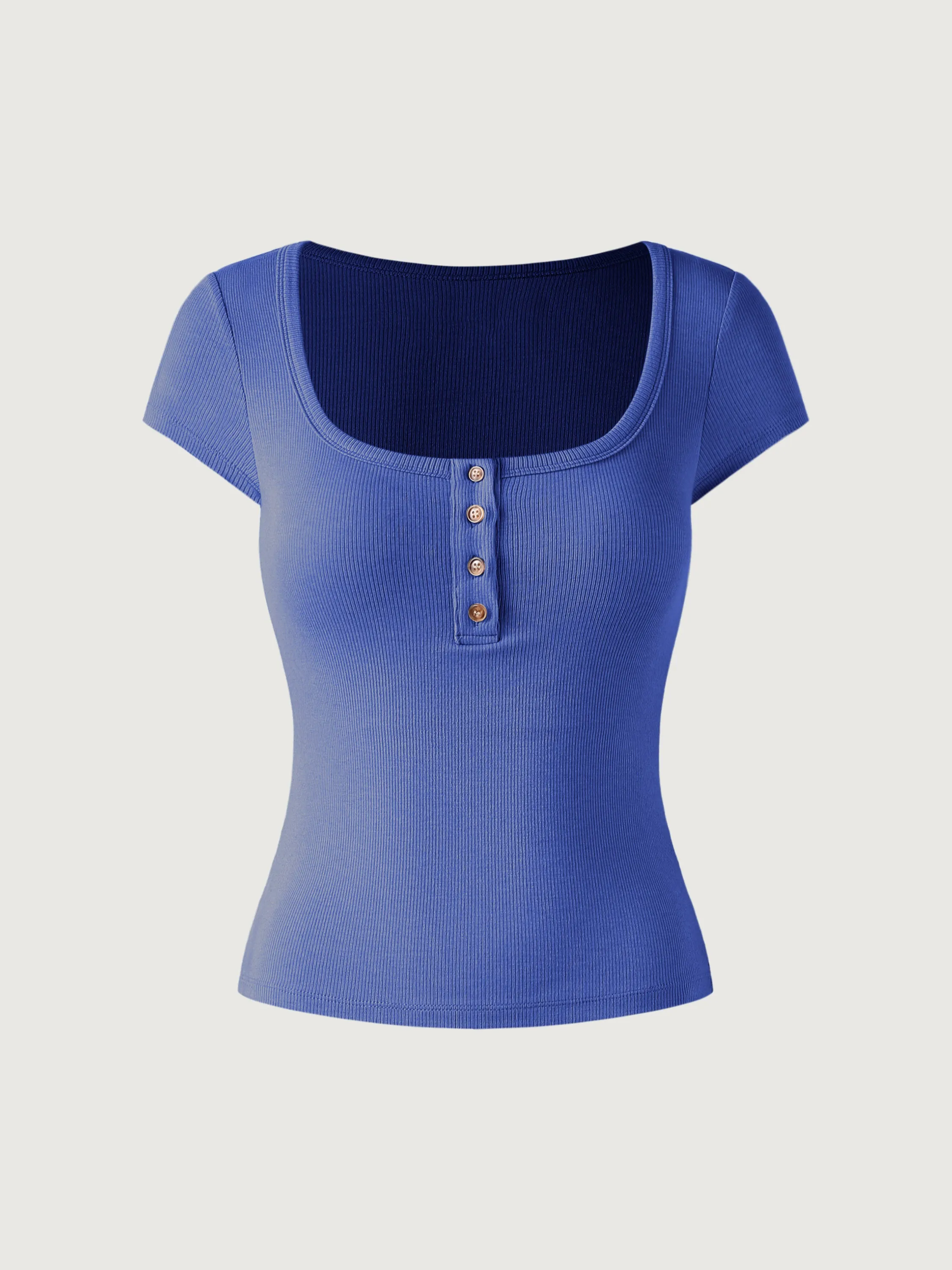 U-Neck Henley Short Sleeve Brami Top sold by ogl move product image thumbnail 2