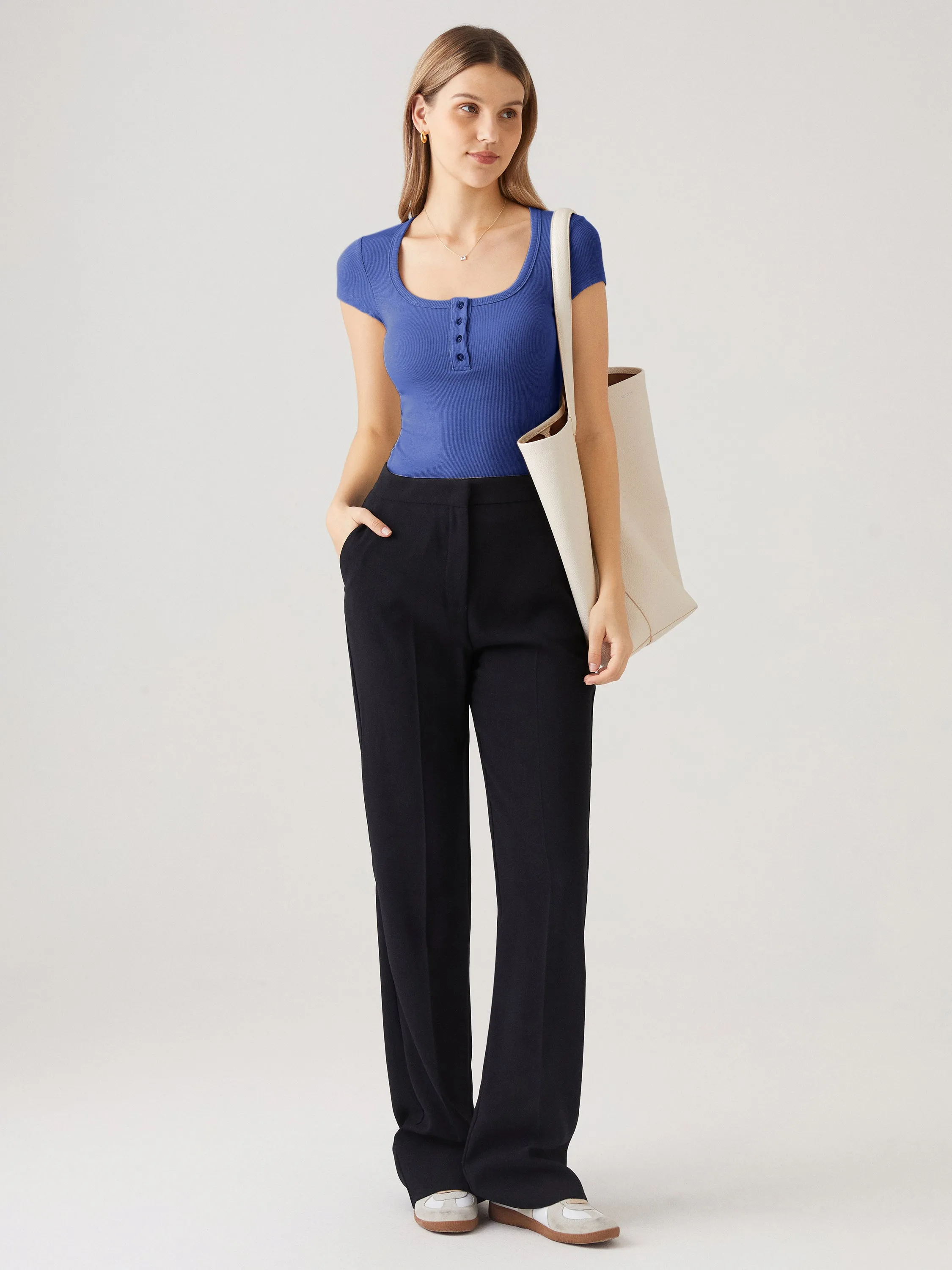 U-Neck Henley Short Sleeve Brami Top sold by ogl move product image thumbnail 3