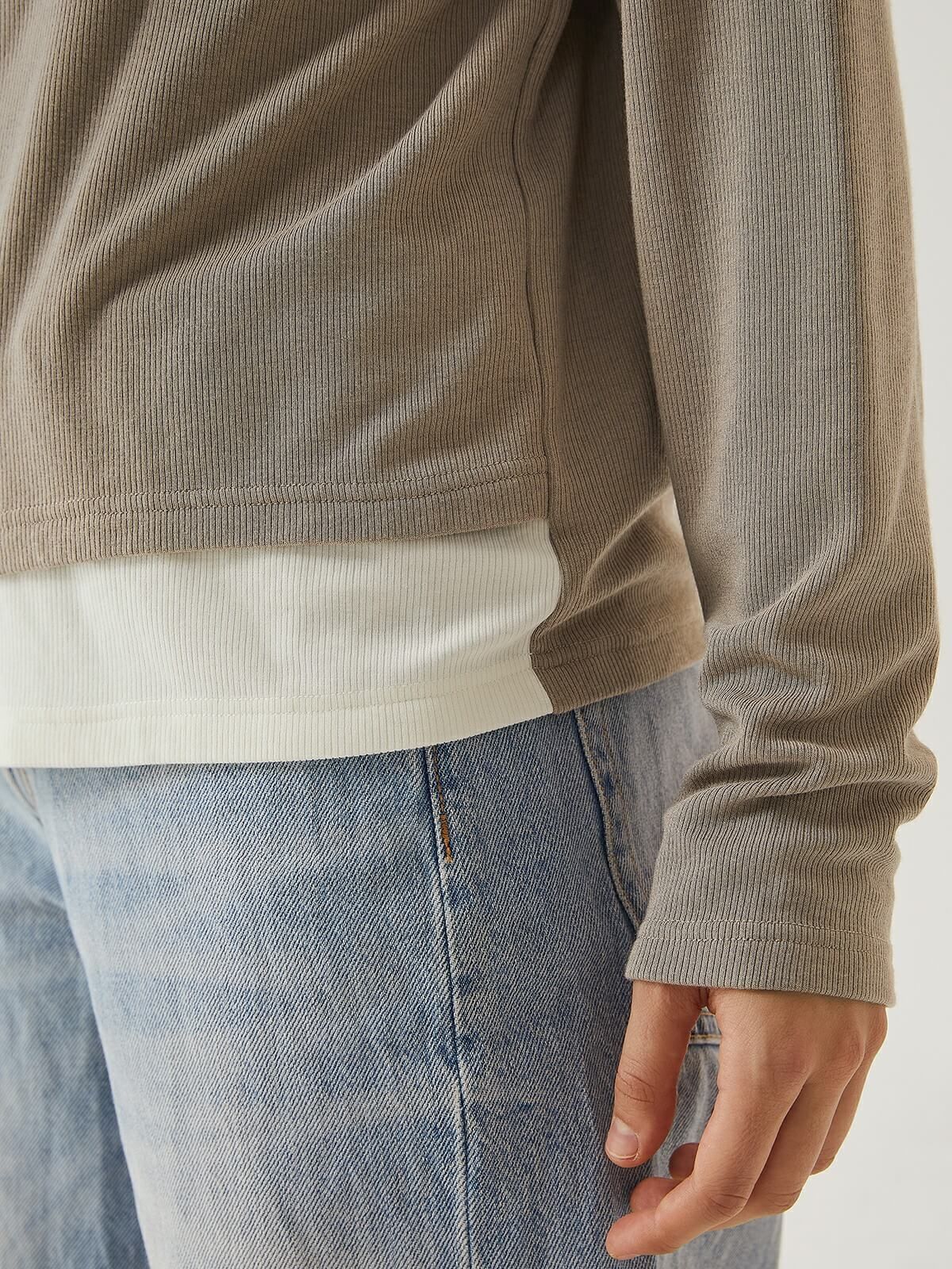 Merino Wool Faux-Two-Piece Henley Top sold by ogl move product image thumbnail 5