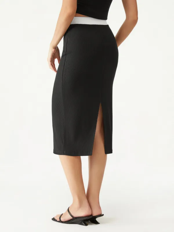 Contrast Waist Split Vent Skirt sold by ogl move