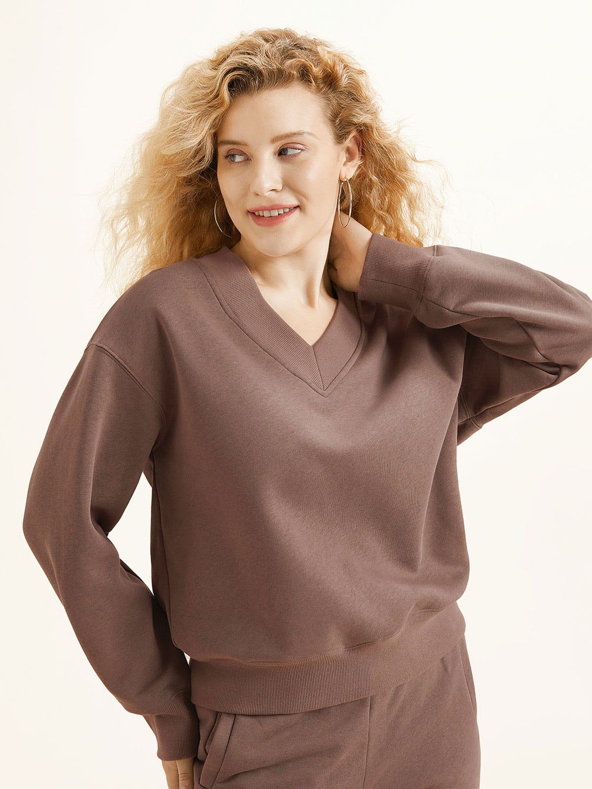 Cozy Fleece Oversized V-Neck Sweatshirt sold by ogl move product image thumbnail 5