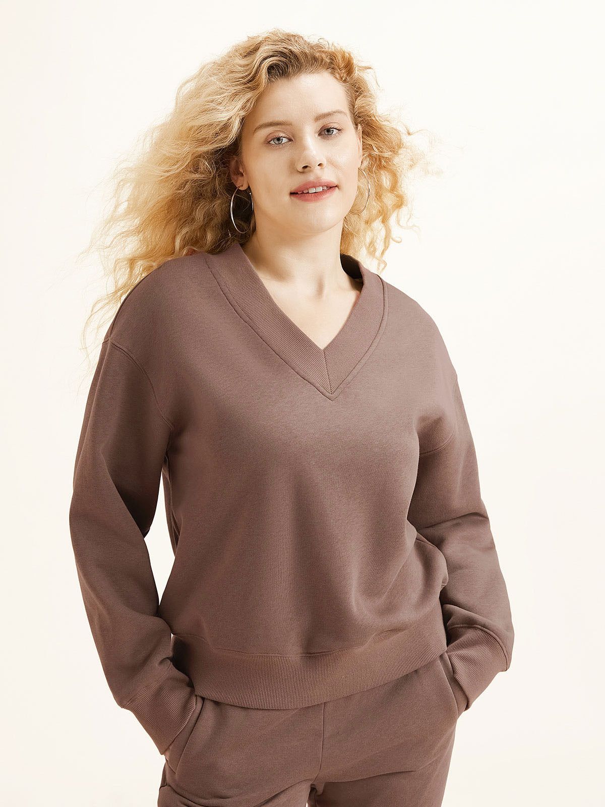 Cozy Fleece Oversized V-Neck Sweatshirt sold by ogl move