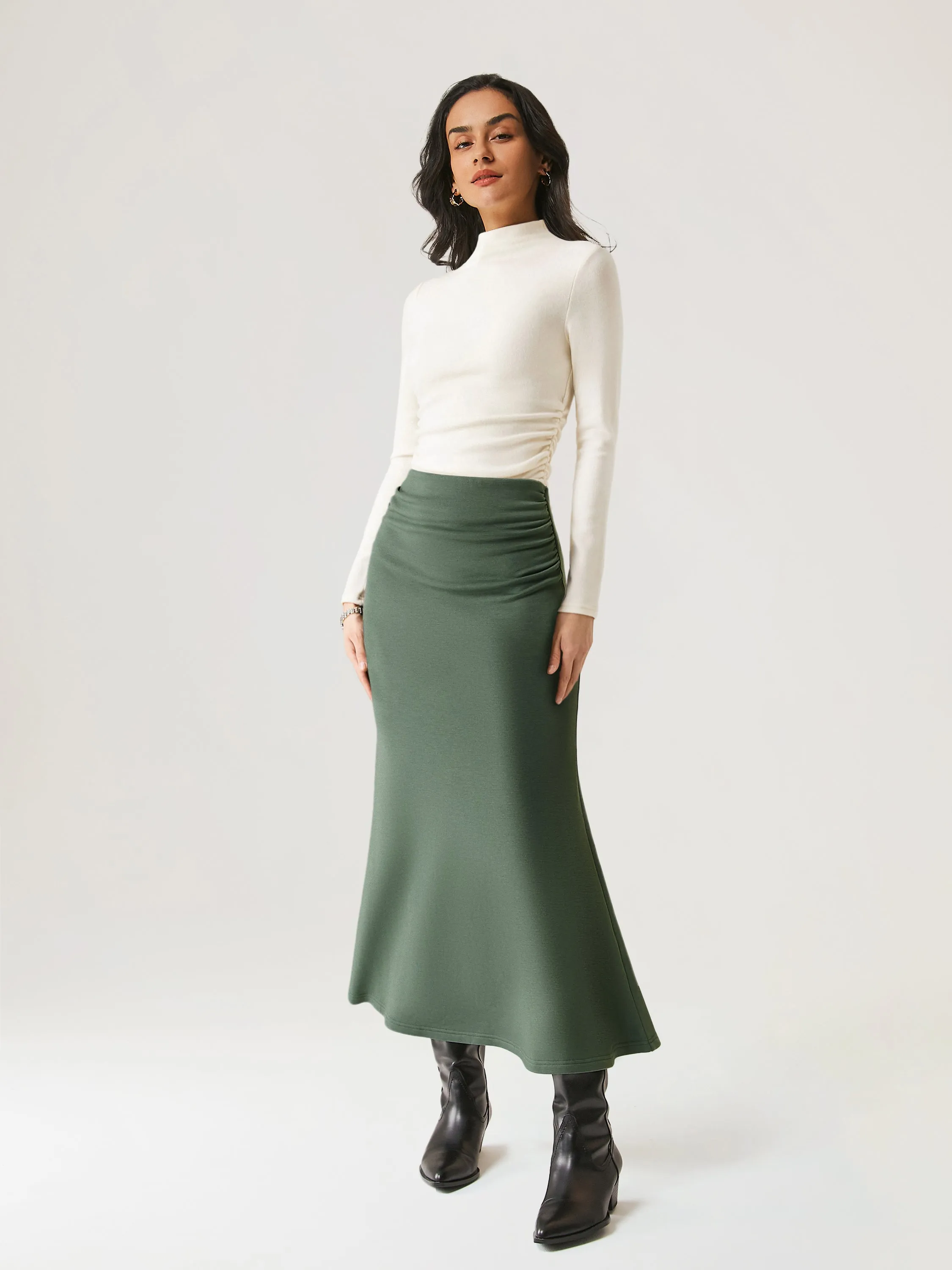 2Pcs Set Ruched Sides Mockneck Top & Mermaid Maxi Skirt sold by OGLmove