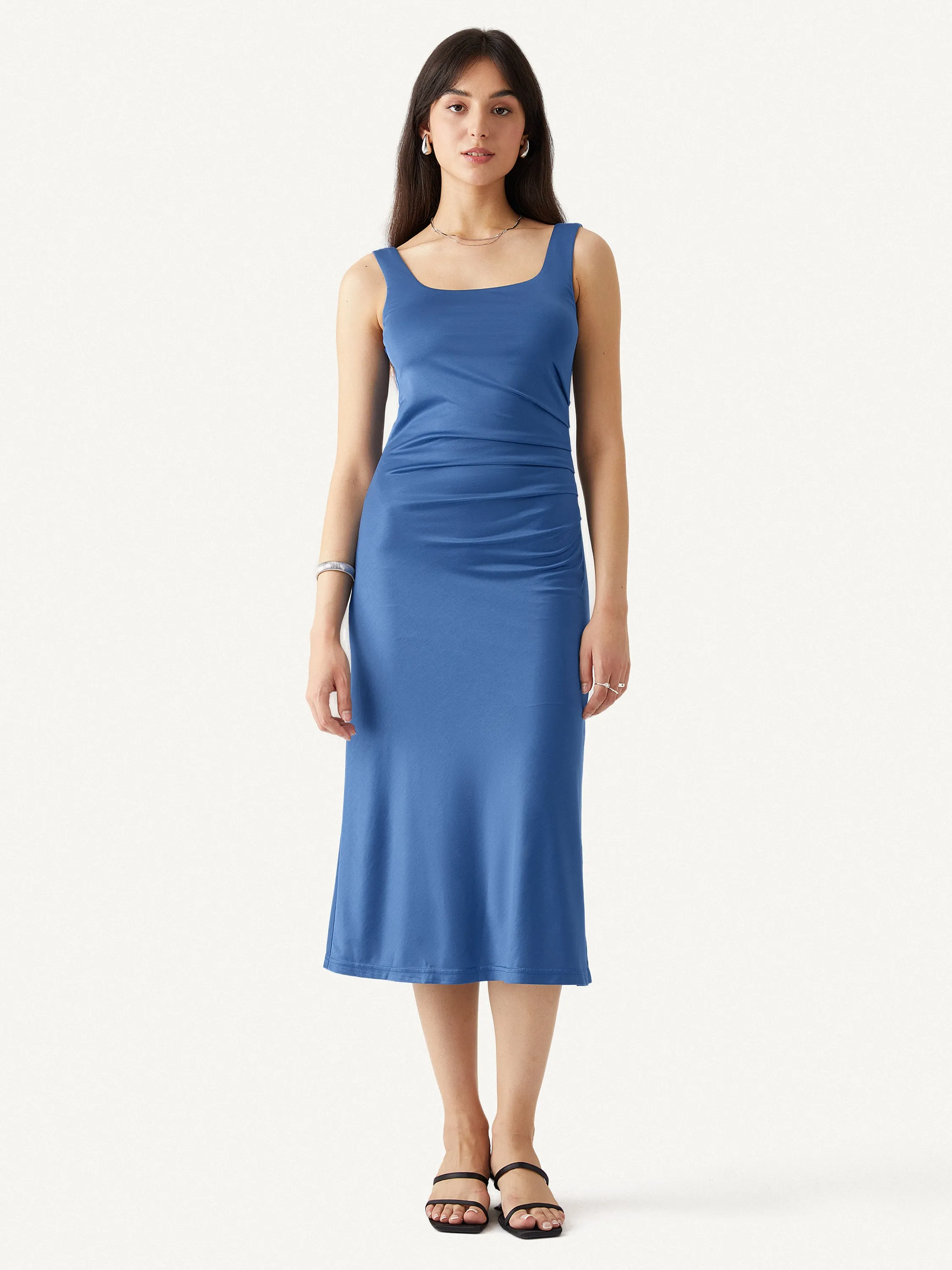 Acetate Square Neck Tucks Midi Dress sold by ogl move product image thumbnail 4