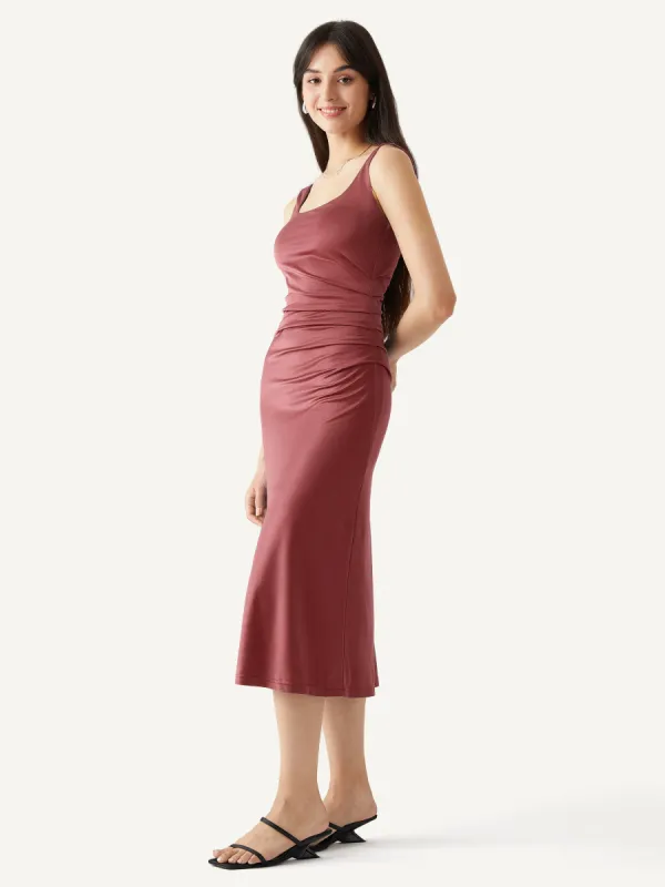 Acetate Square Neck Tucks Midi Dress sold by ogl move