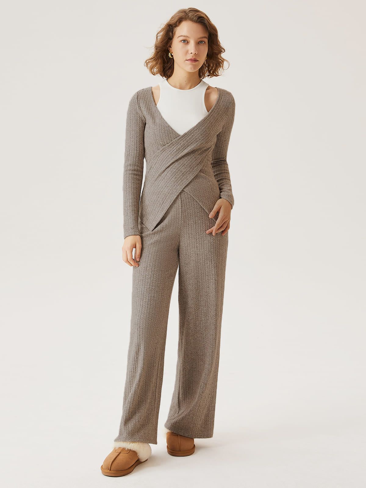 Pointelle Faux-Two Surplice Brami Top sold by ogl move product image thumbnail 3