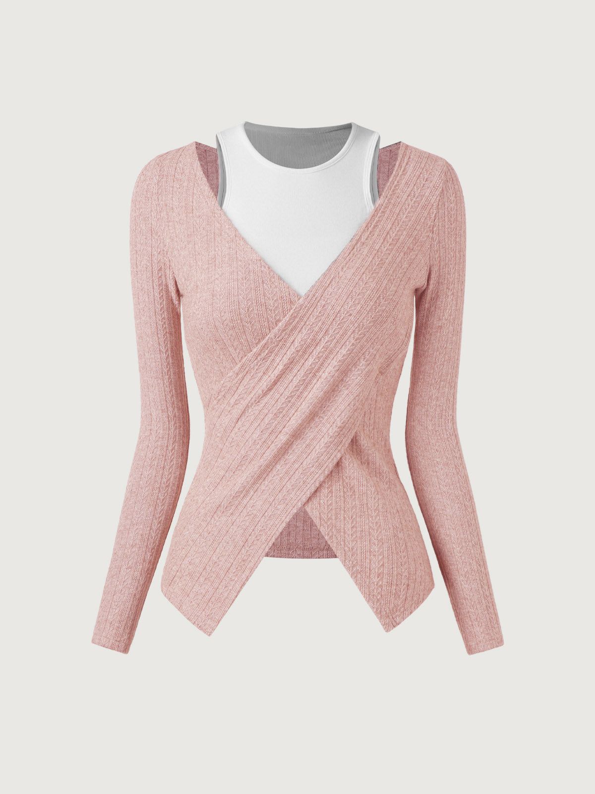 Pointelle Faux-Two Surplice Brami Top sold by ogl move