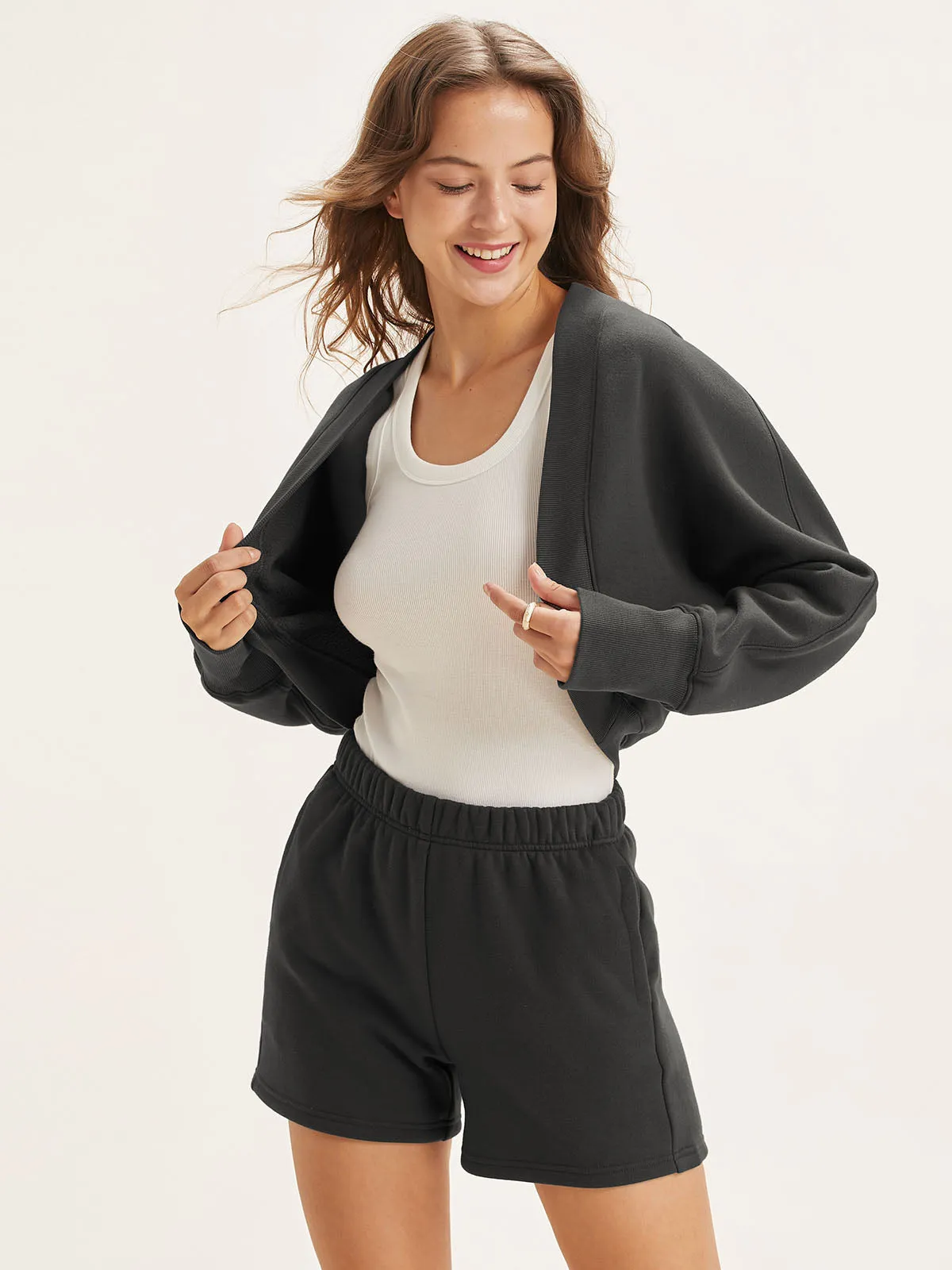 Polar Fleece Cropped Shrug Sweatshirt & Polar Fleece Staple Shorts 2Pcs Set sold by ogl move product image thumbnail 4