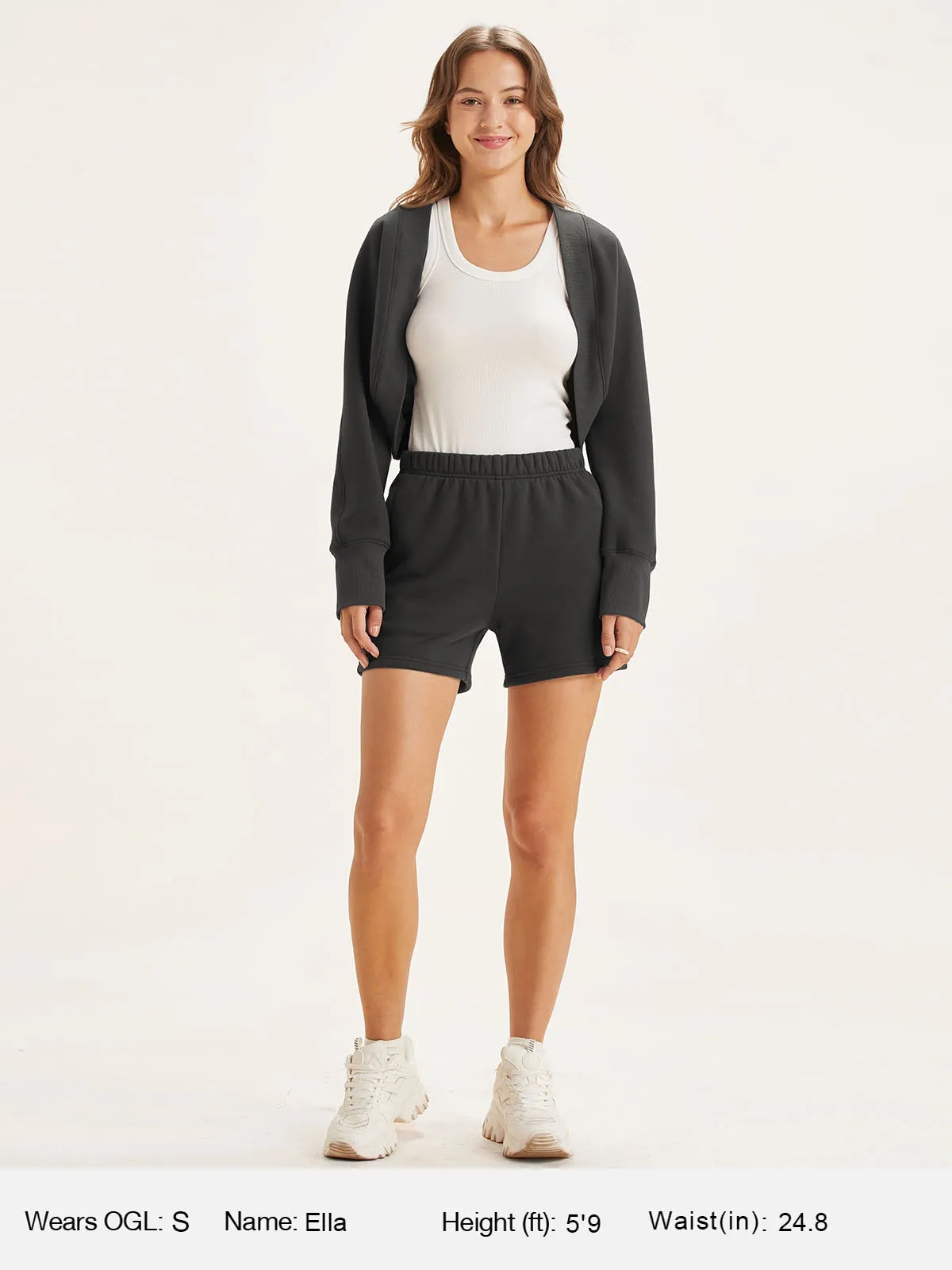 Polar Fleece Cropped Shrug Sweatshirt & Polar Fleece Staple Shorts 2Pcs Set sold by ogl move product image thumbnail 5