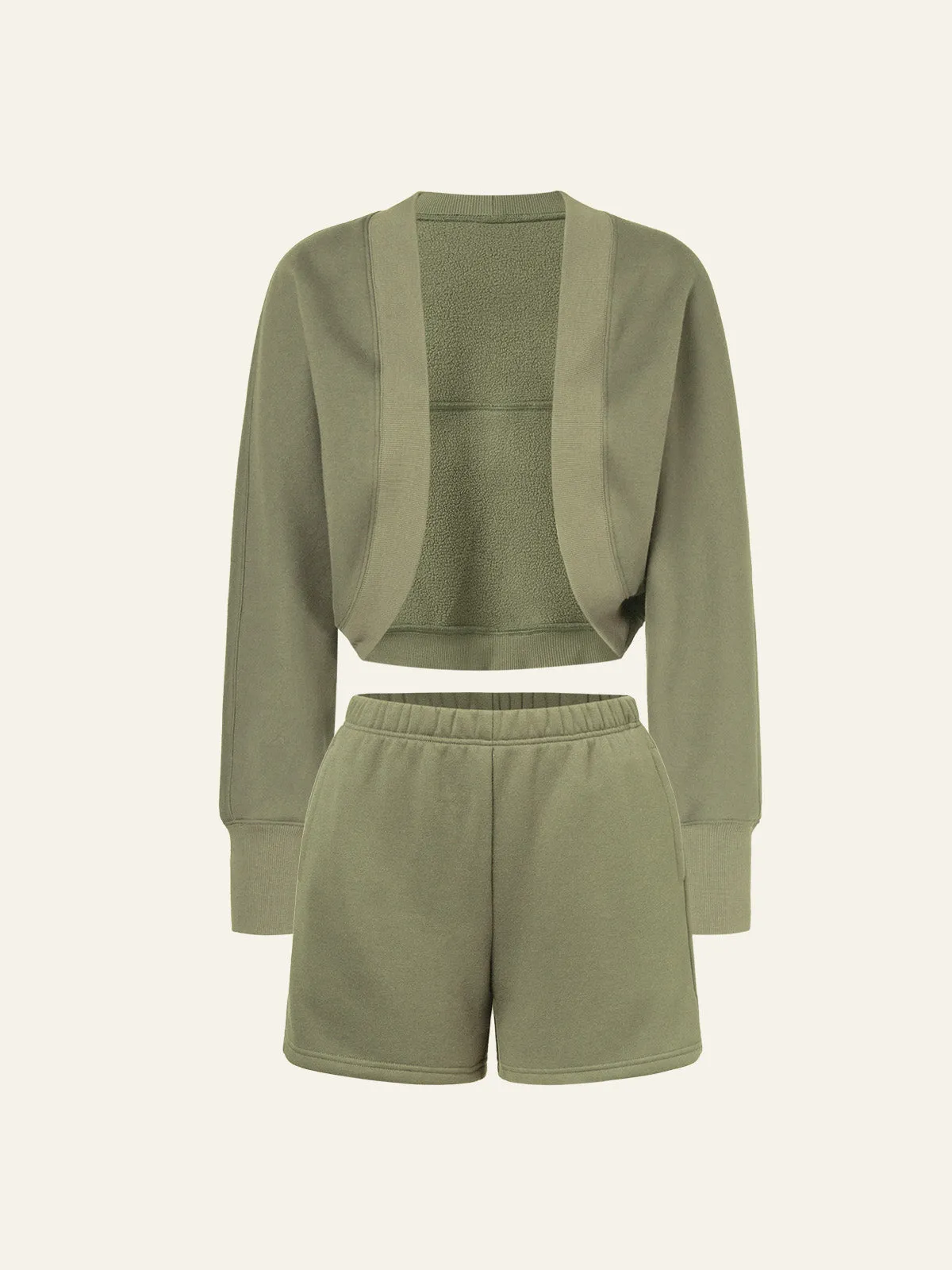 Polar Fleece Cropped Shrug Sweatshirt & Polar Fleece Staple Shorts 2Pcs Set sold by ogl move product image thumbnail 3