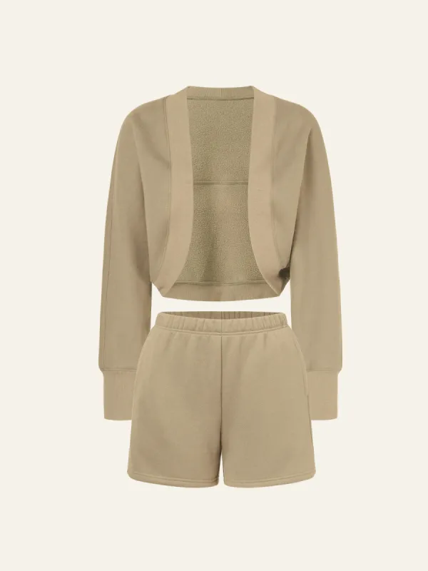 Polar Fleece Cropped Shrug Sweatshirt & Polar Fleece Staple Shorts 2Pcs Set sold by ogl move