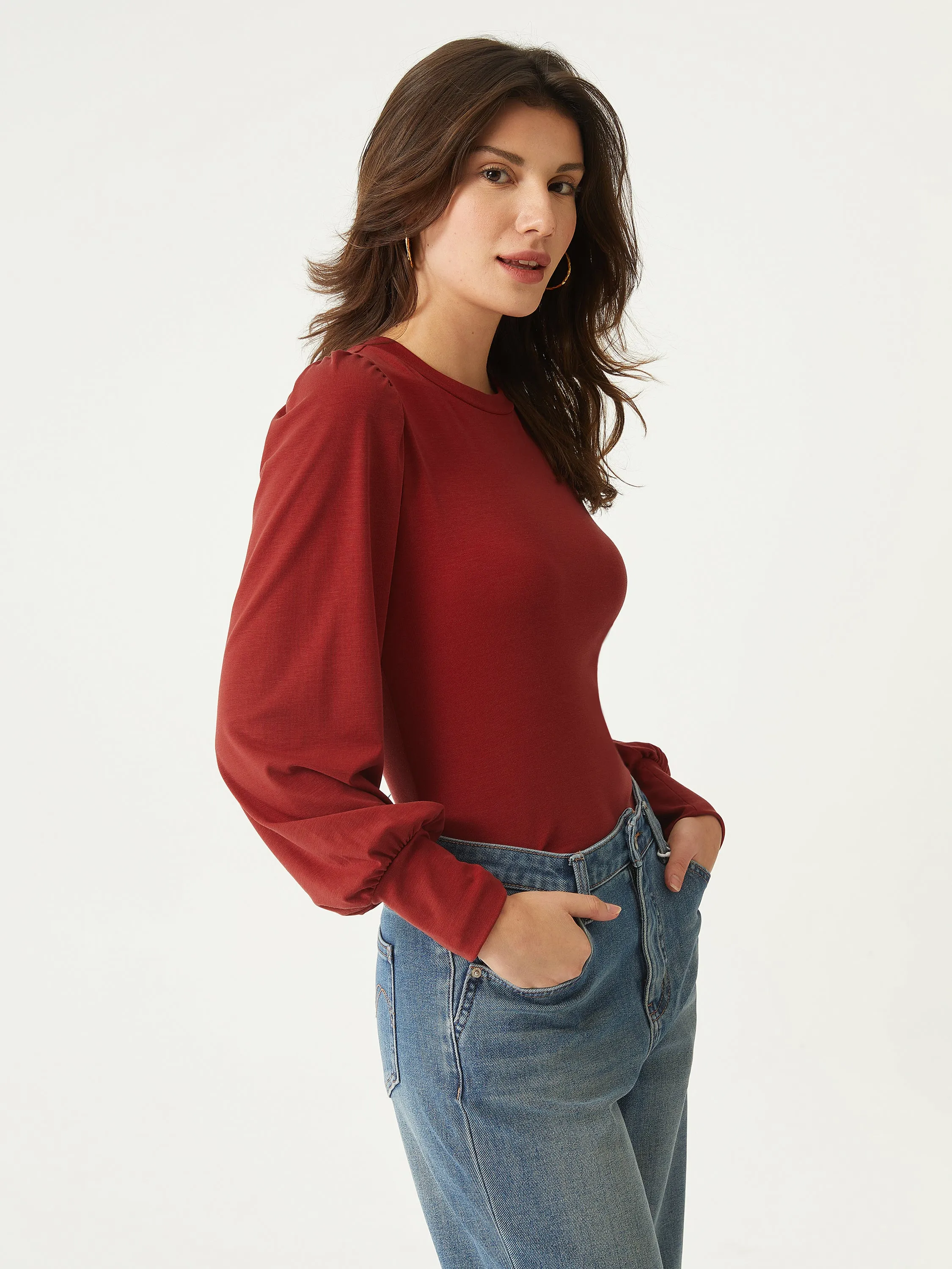 Tencel Puff Sleeve Top sold by ogl move