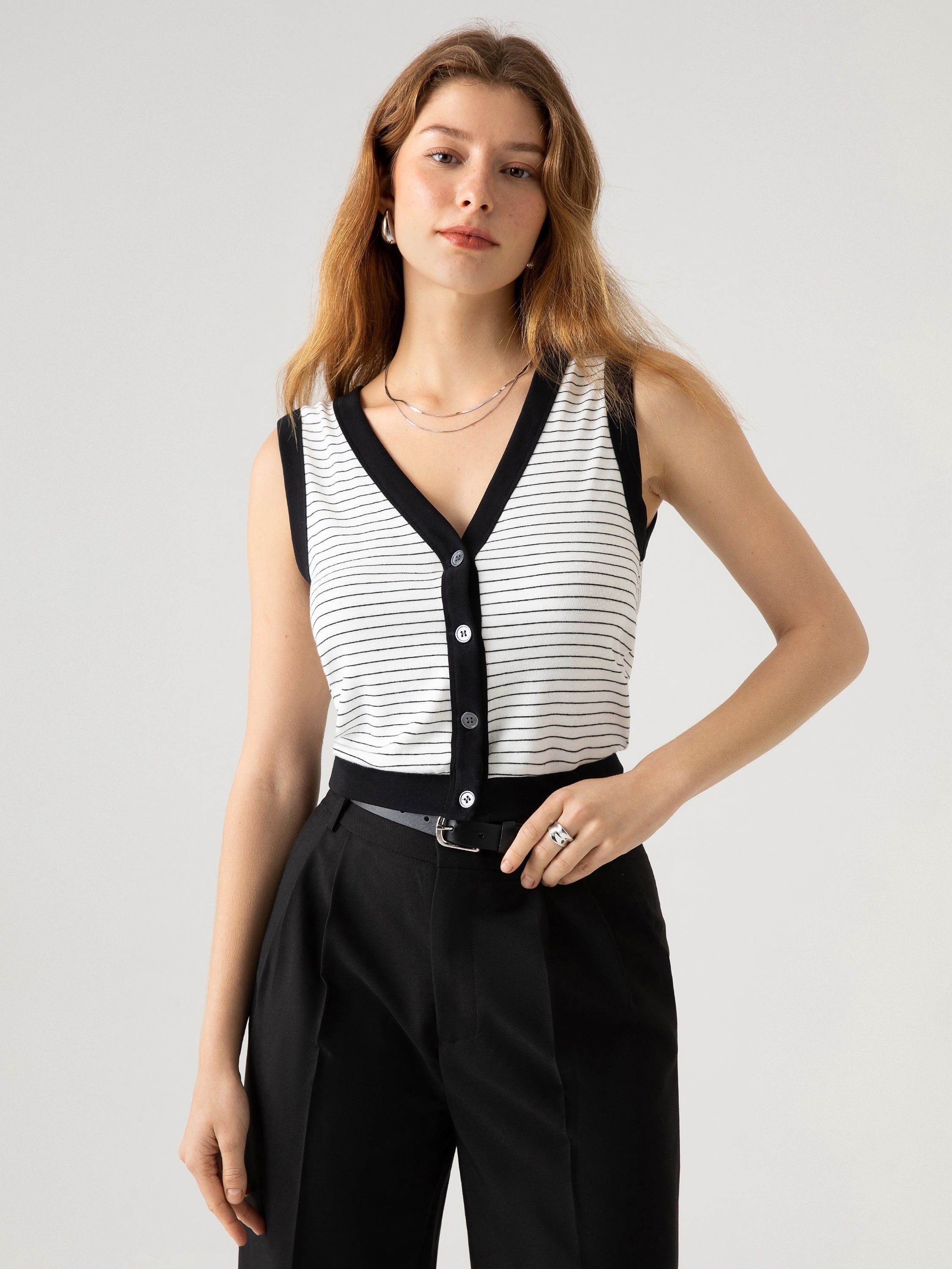 Plantive™ Stripe V-Neck Button-Down Vest sold by ogl move product image thumbnail 4