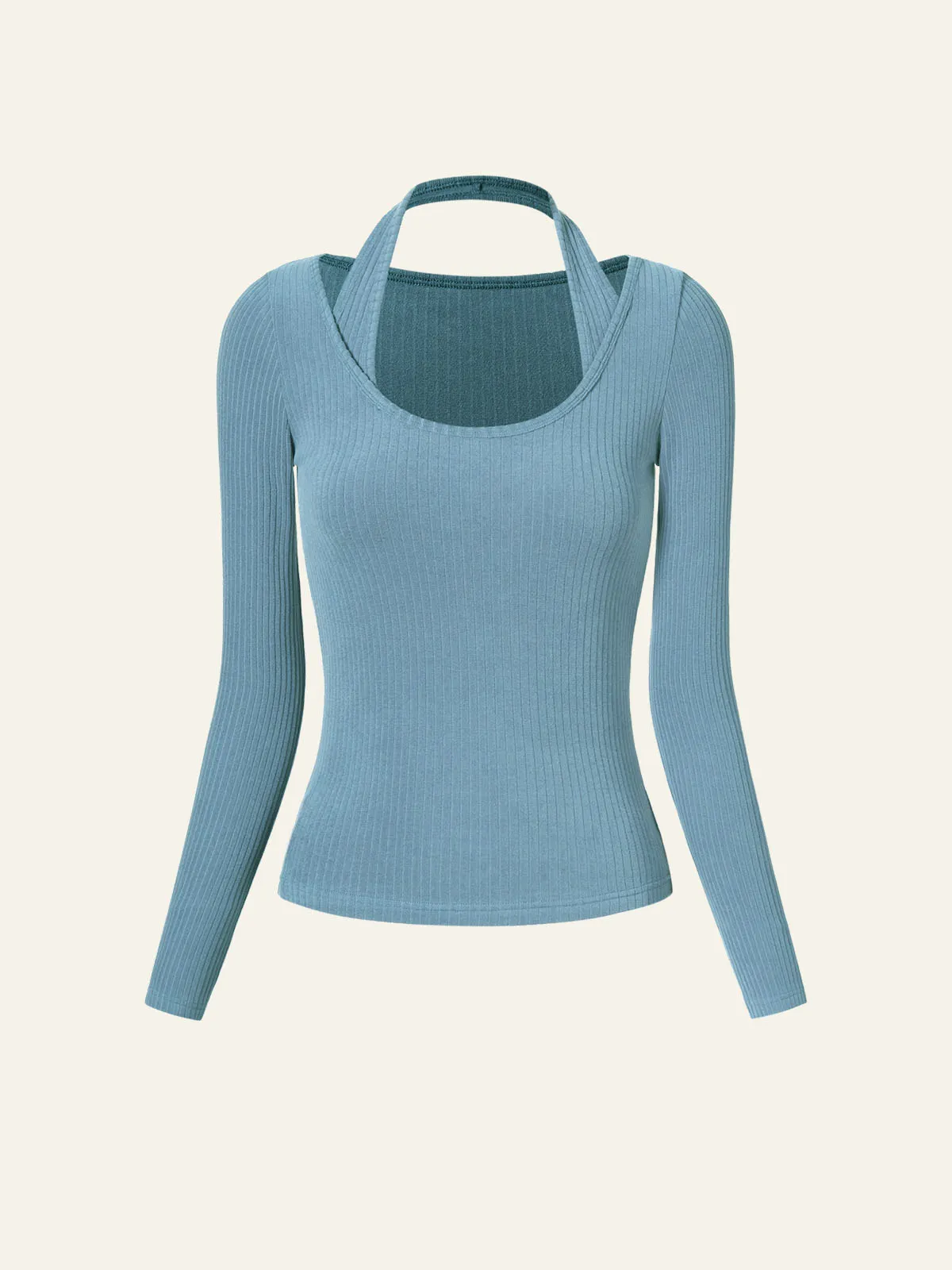 Halter Neck Ribbed Long Sleeve Top sold by ogl move