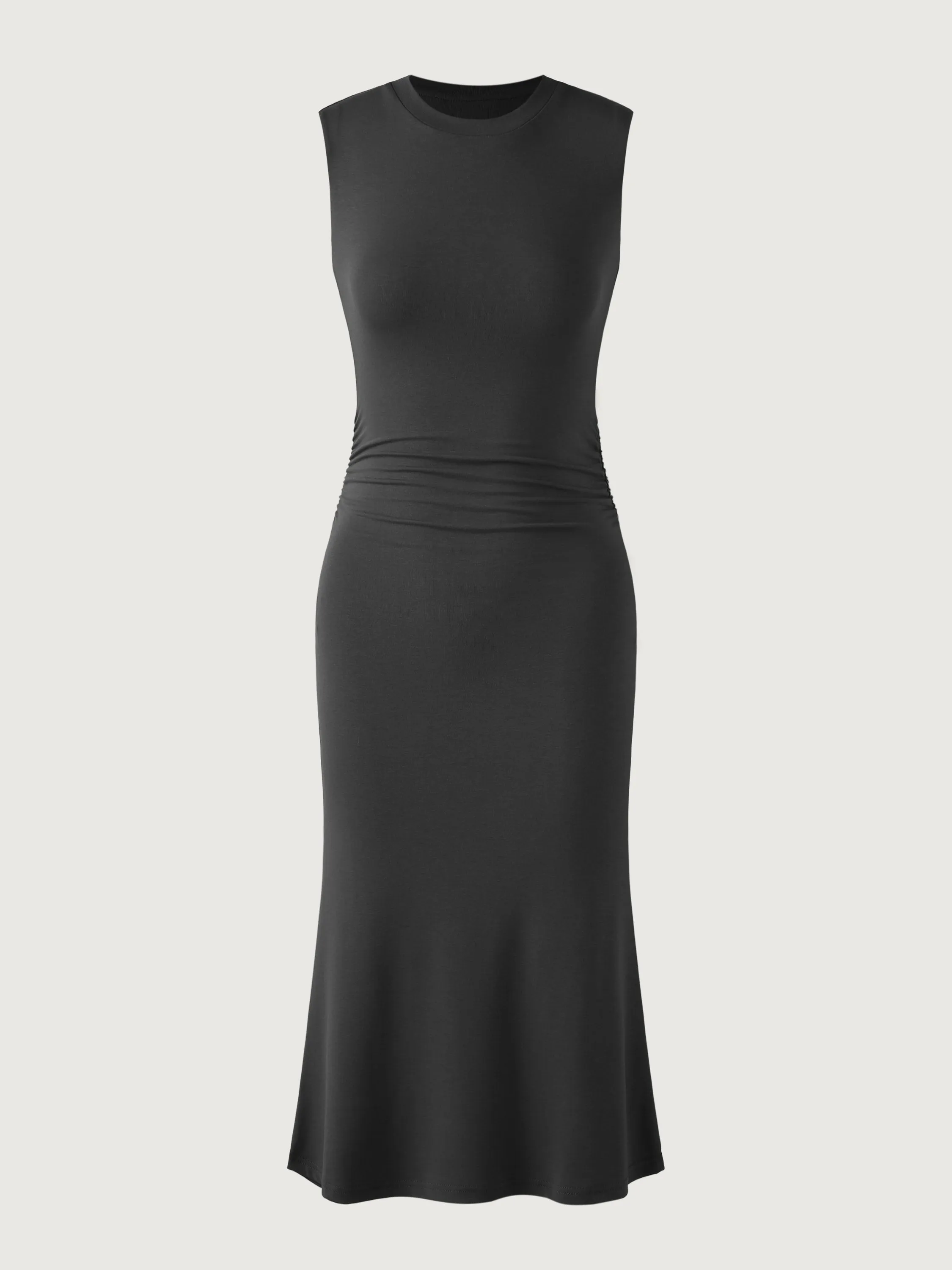 Ruched Side Wide Shoulder Crew Midi Dress sold by ogl move product image thumbnail 2