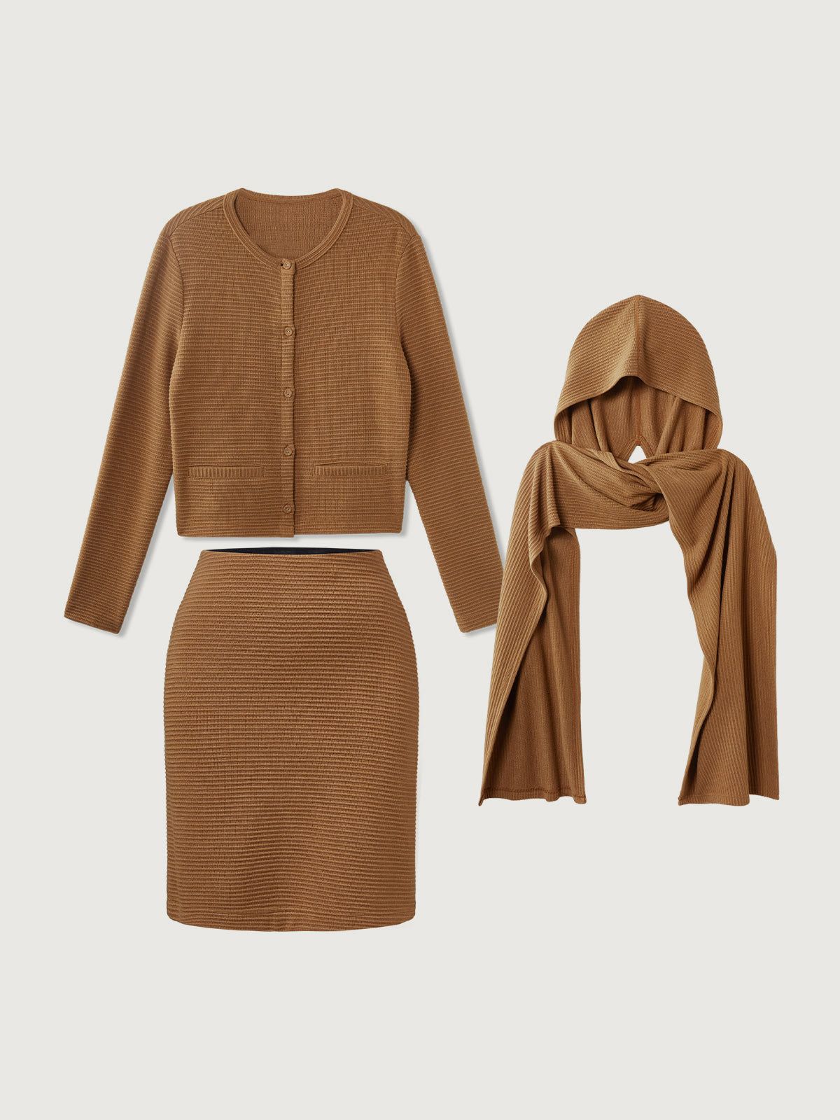 Raised Stripe Button Jacket & H-Line Skirt 3Pcs Set sold by ogl move product image thumbnail 2