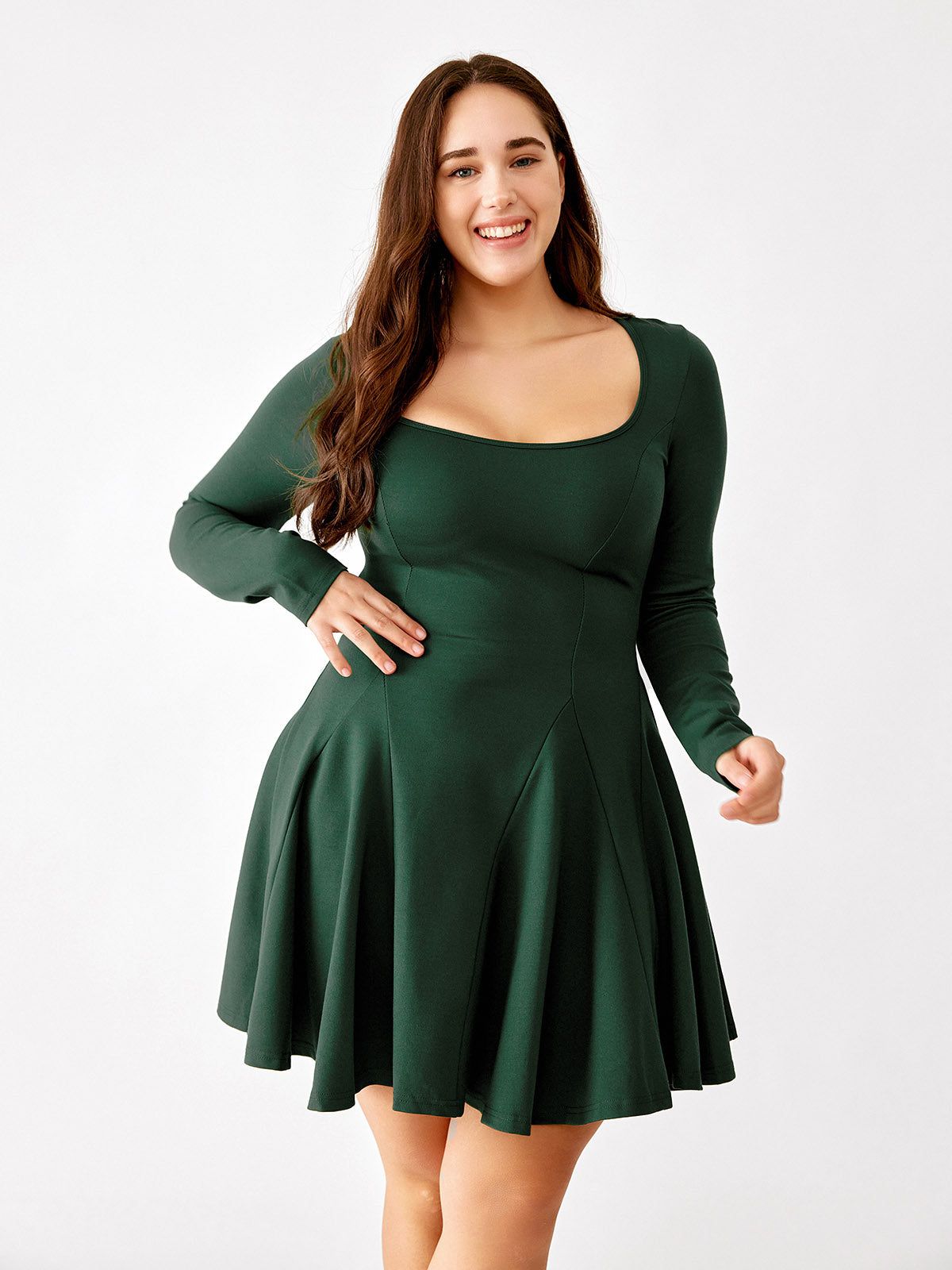 Square Neck Ruffle Flounce Long Sleeve Dress sold by ogl move product image thumbnail 3