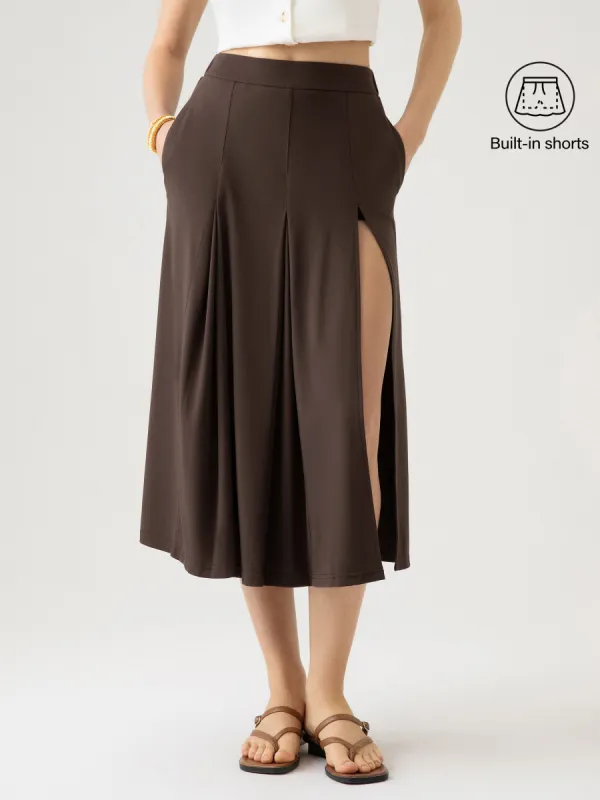 Pleated Slit Midi Skirt with Lined Shorts sold by ogl move