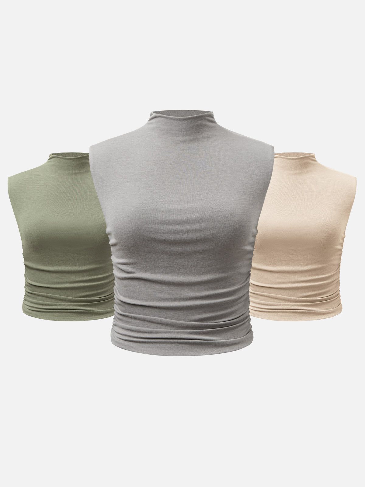 Eco-SkinKiss® Workleisure Mock Neck Ruched Sides Tank Top-3Pcs Set sold by ogl move product image thumbnail 3