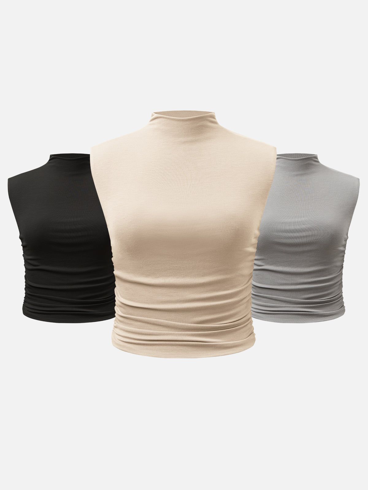 Eco-SkinKiss® Workleisure Mock Neck Ruched Sides Tank Top-3Pcs Set sold by ogl move